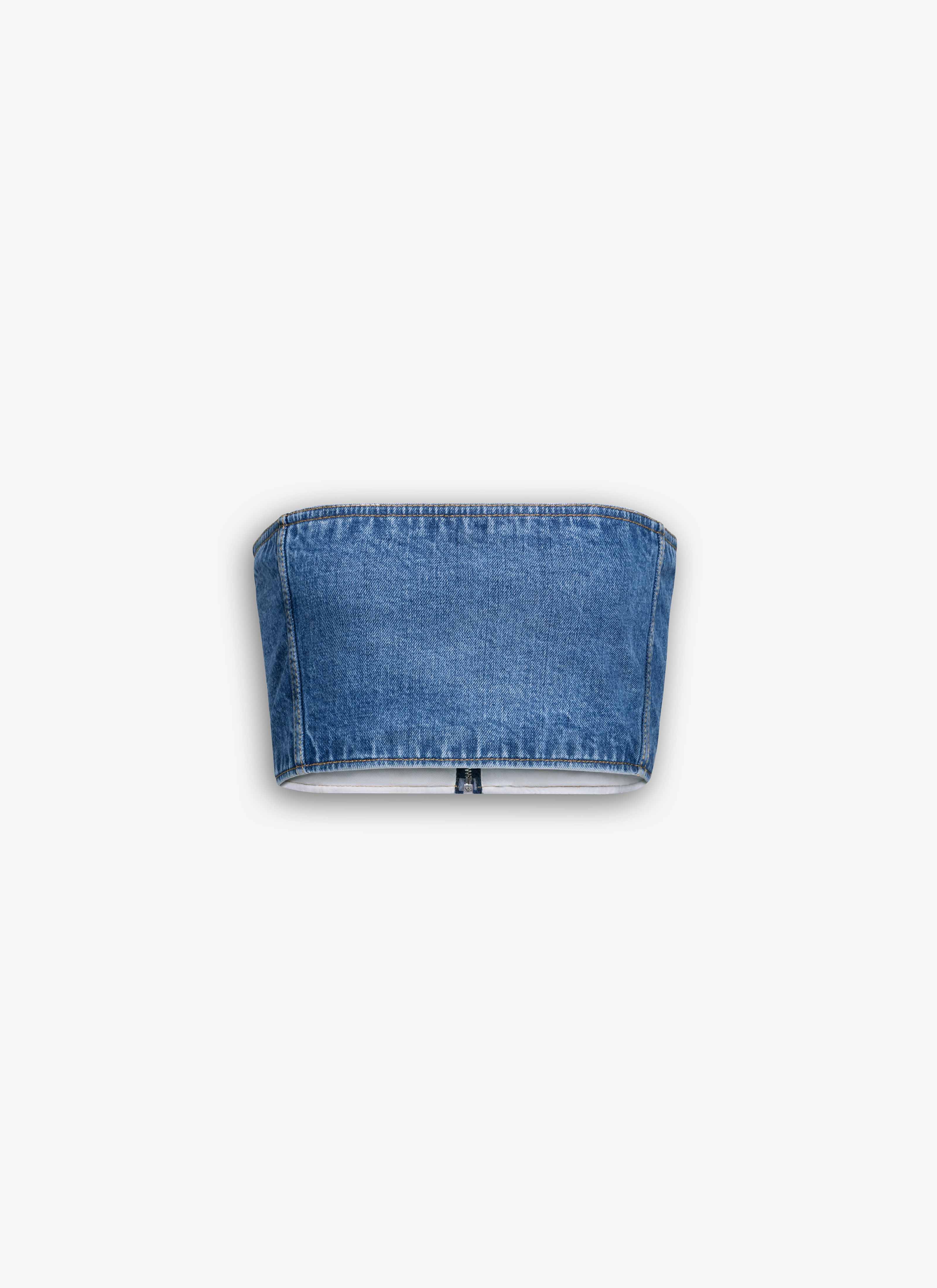 ALAÏA MINERAL DENIM BUSTIER TOP