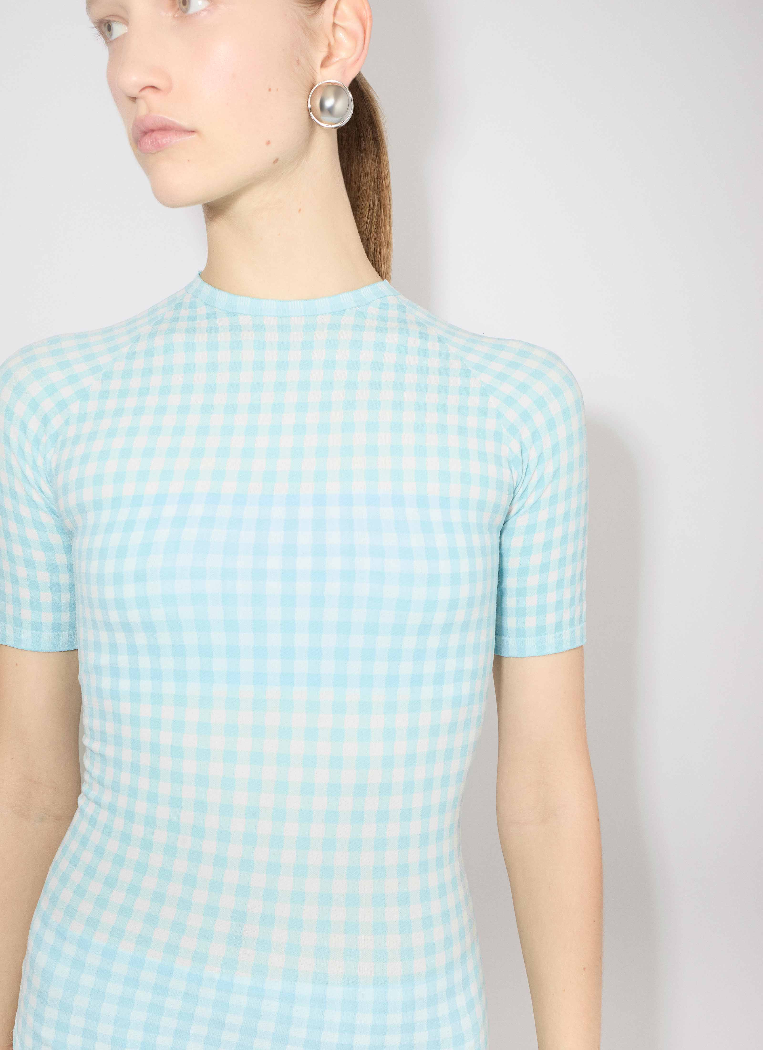ALAÏA AMAZONITE GINGHAM KNIT TOP