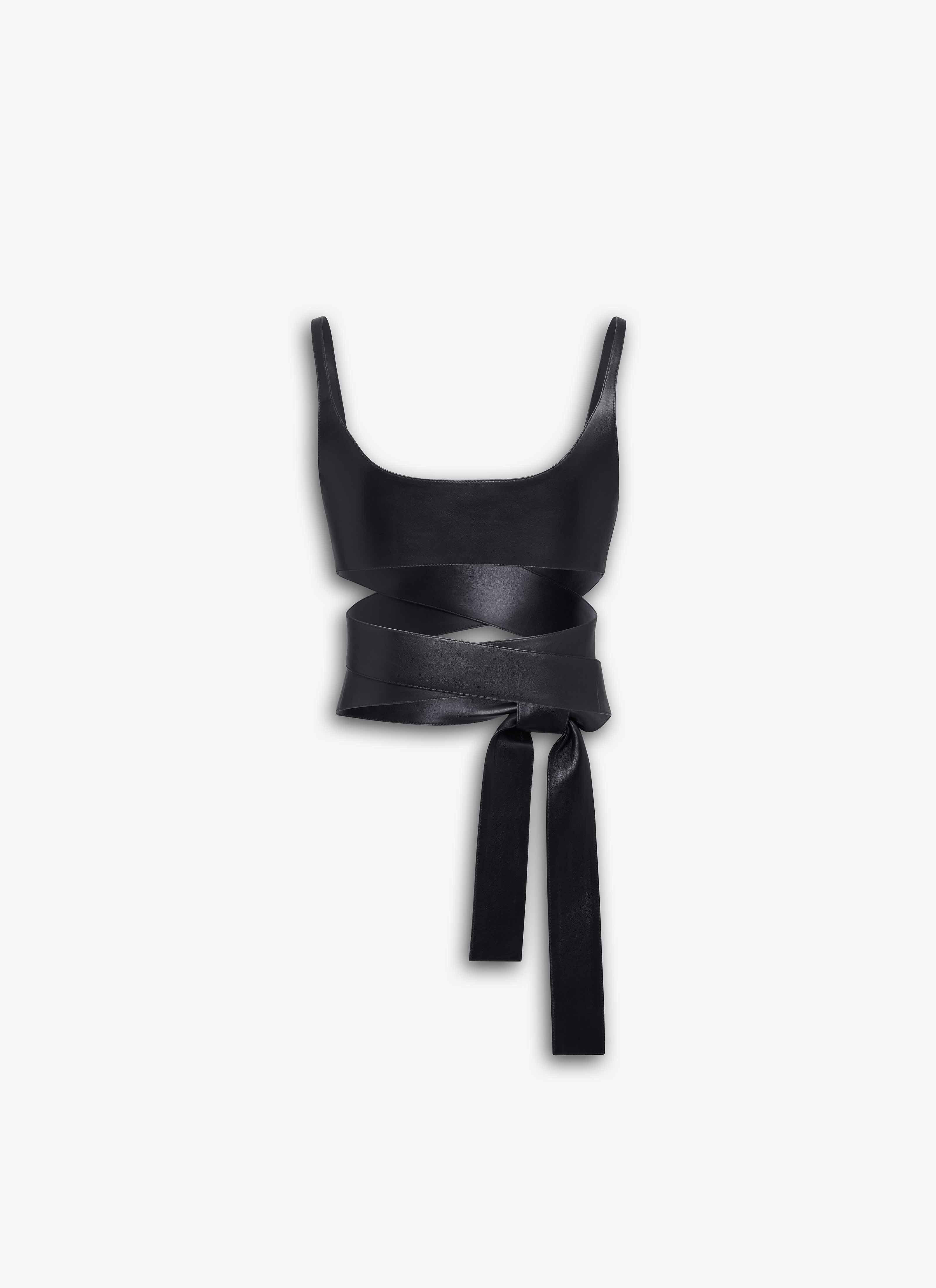ALAÏA BLACK LEATHER CRISS CROSS TOP