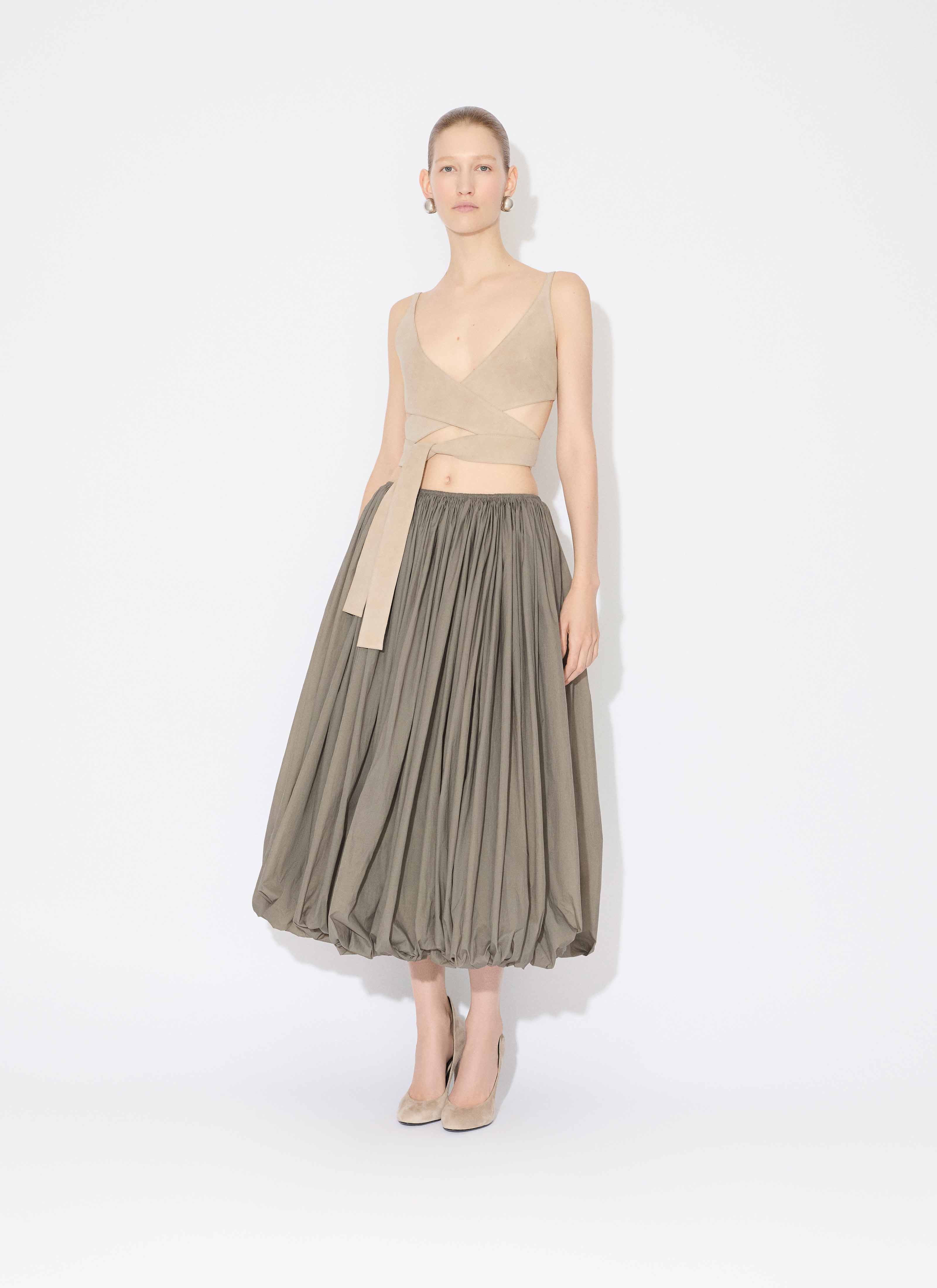 ALAÏA BEIGE LEATHER CRISS CROSS TOP