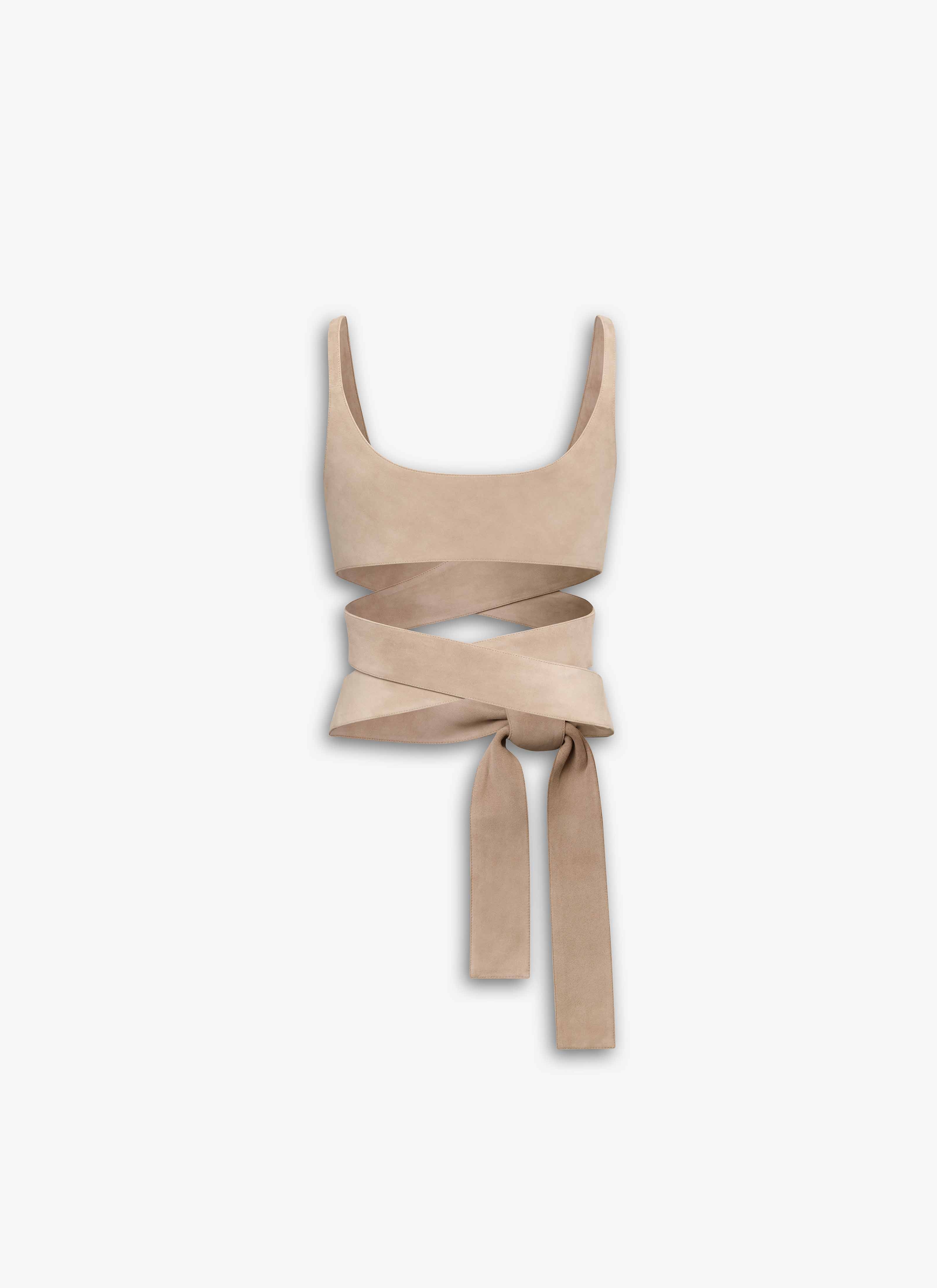 ALAÏA TOP INCROCIATO IN PELLE BEIGE