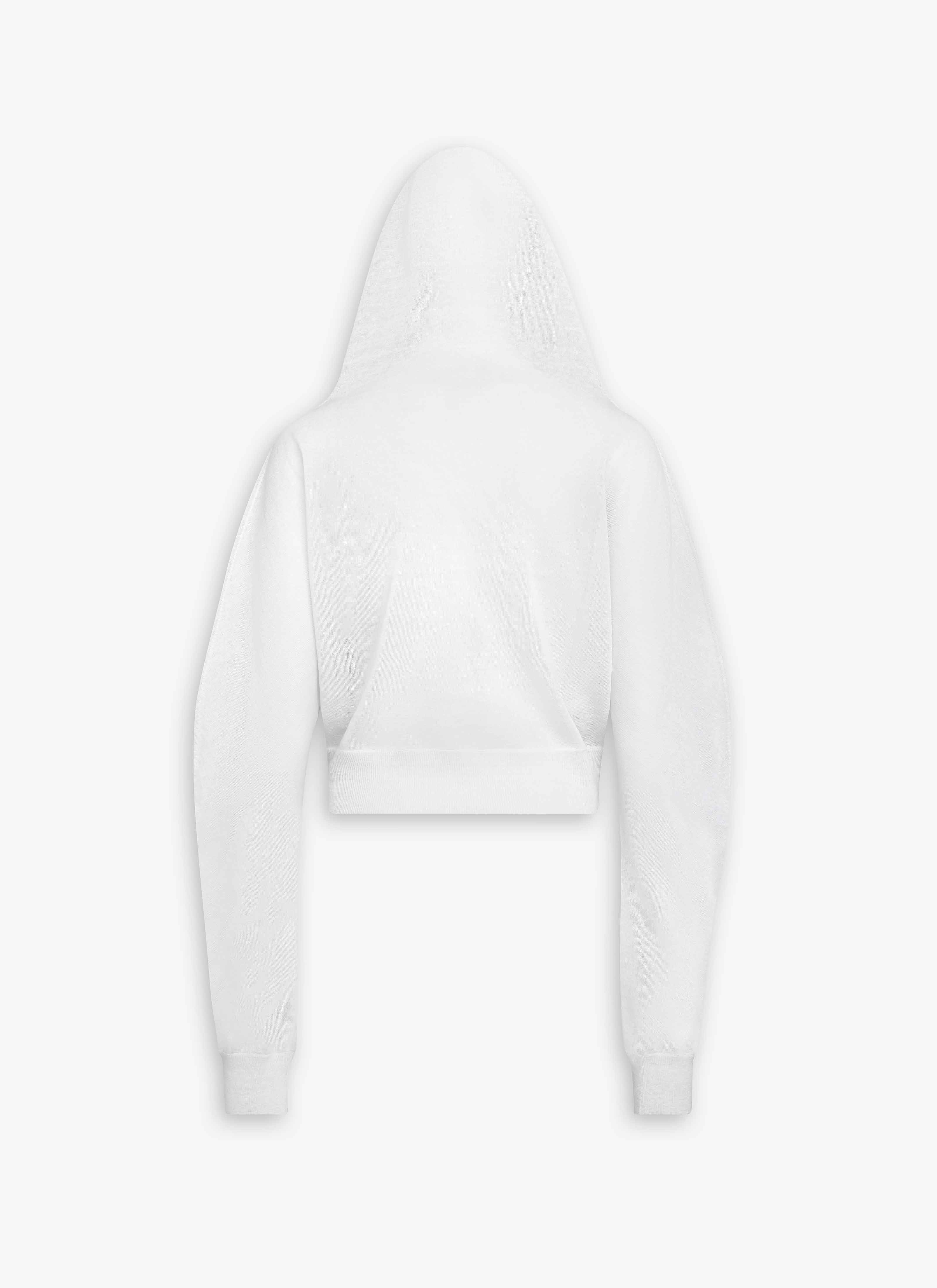 ALAÏA WHITE SILK LINEN KNIT CROPPED HOODIE