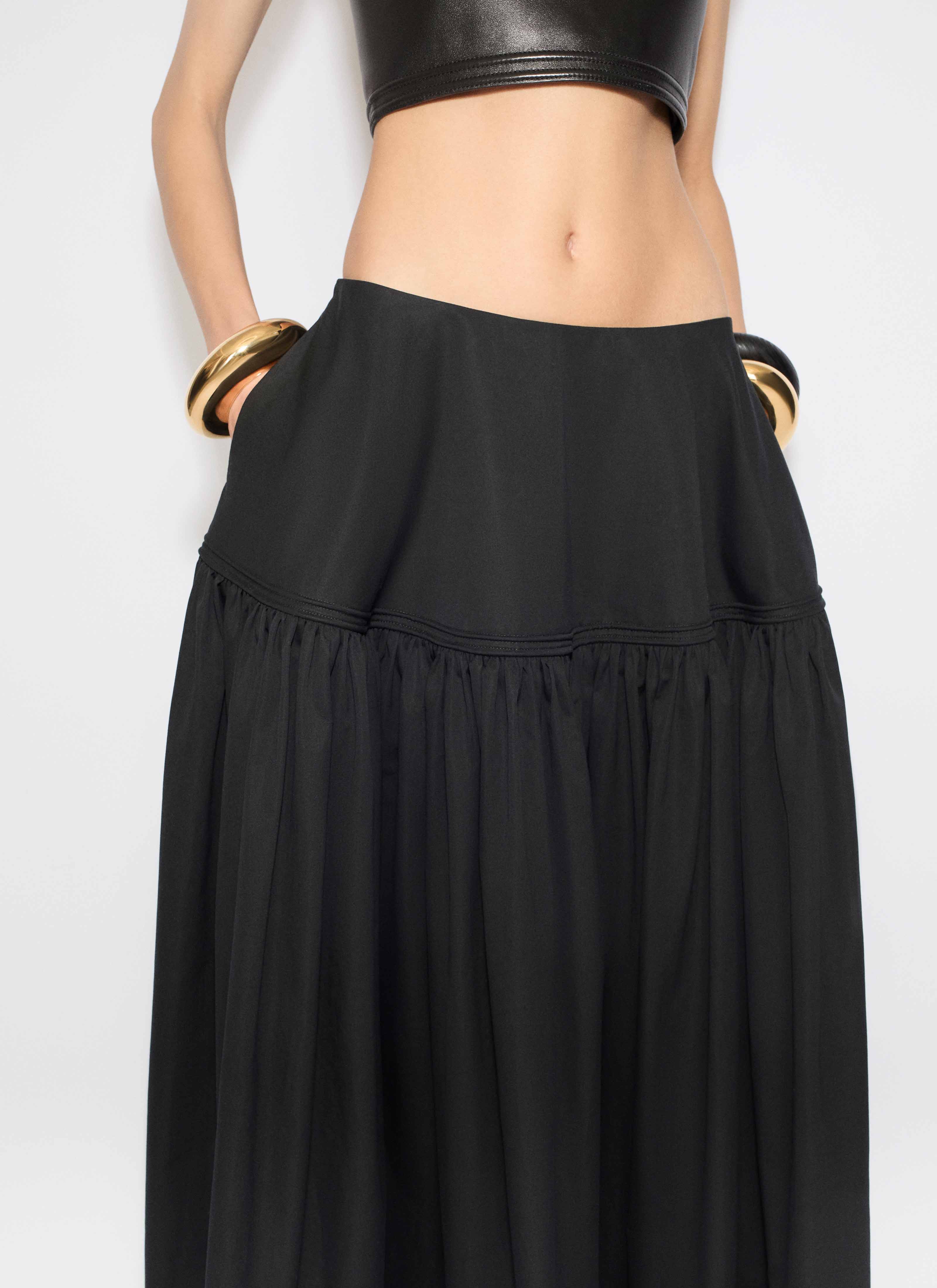 ALAÏA BLACK COTTON POPLIN FULL SKIRT