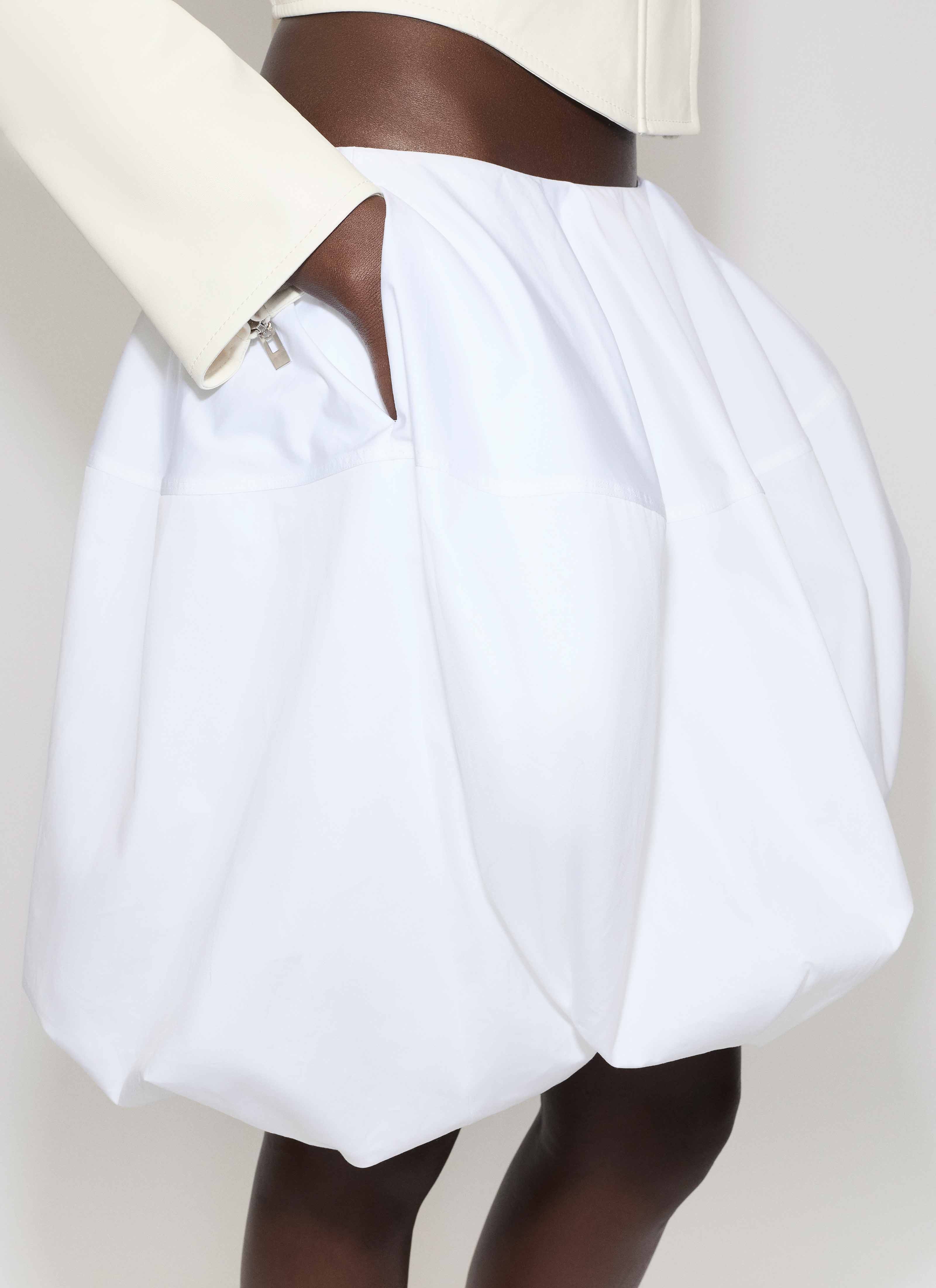 ALAÏA WHITE COTTON POPLIN BALLOON SKIRT