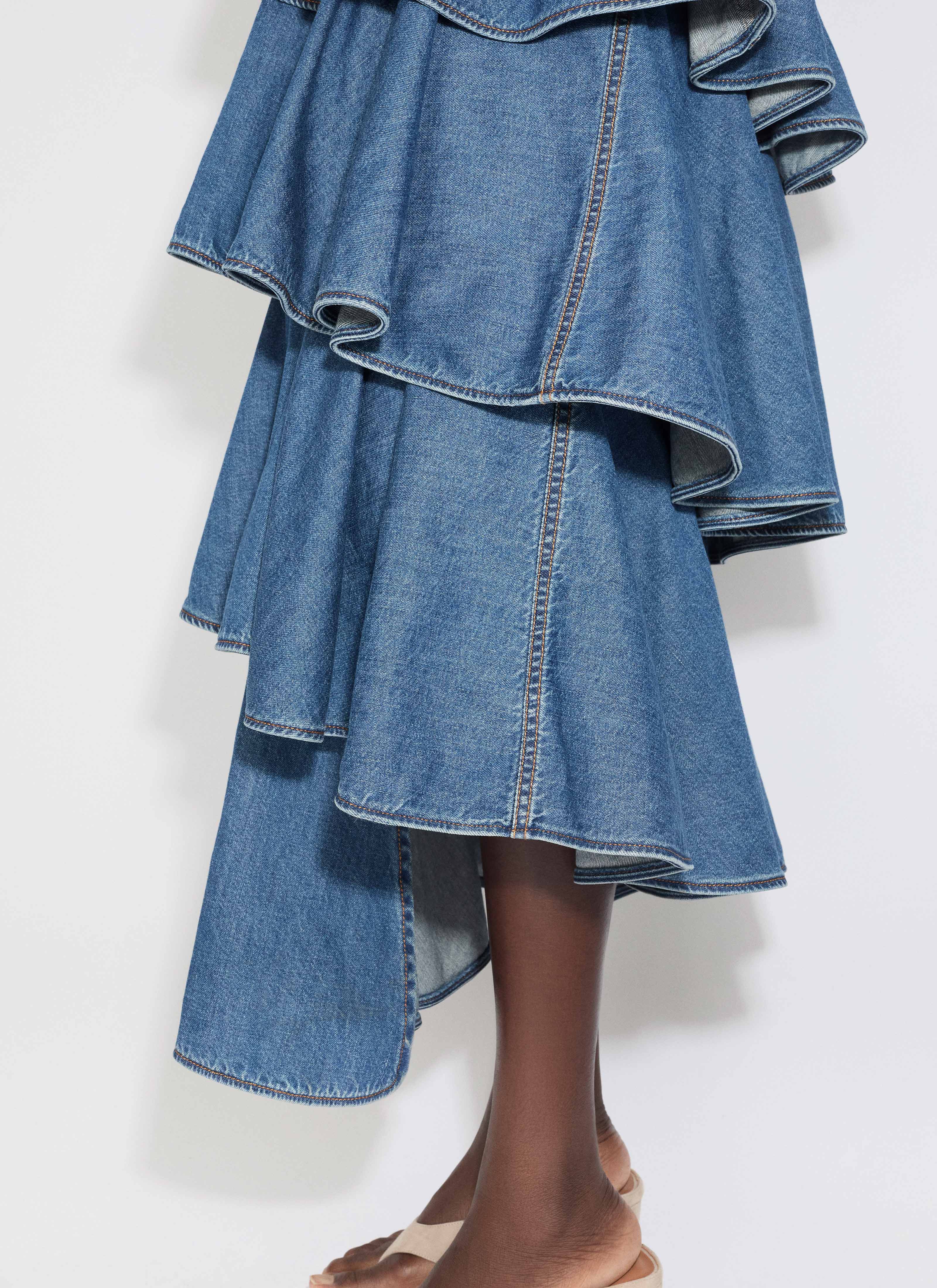 ALAÏA MINERAL DENIM SPIRAL SKIRT