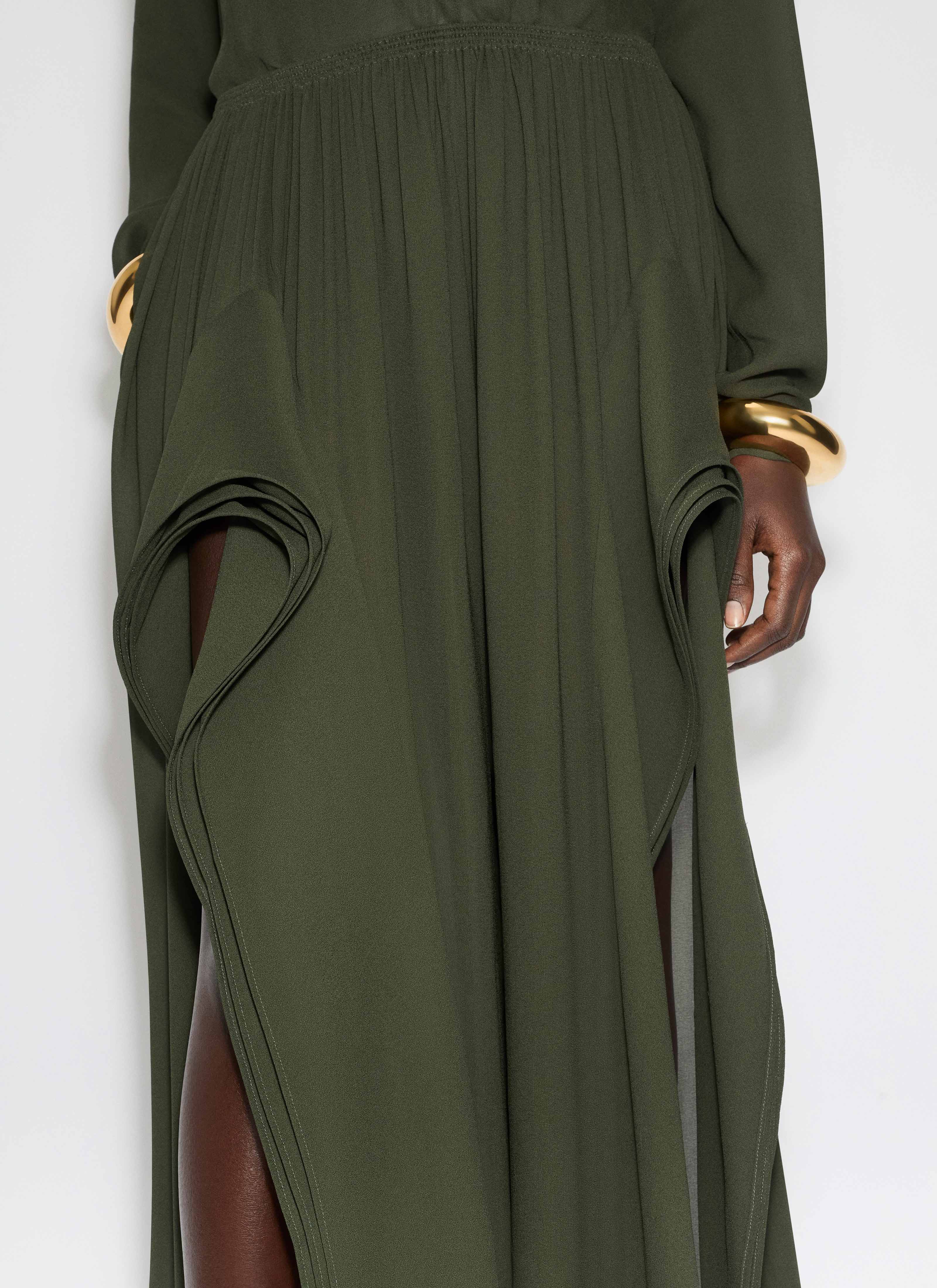 ALAÏA DARK GREEN GEORGETTE RUFFLE PANTS