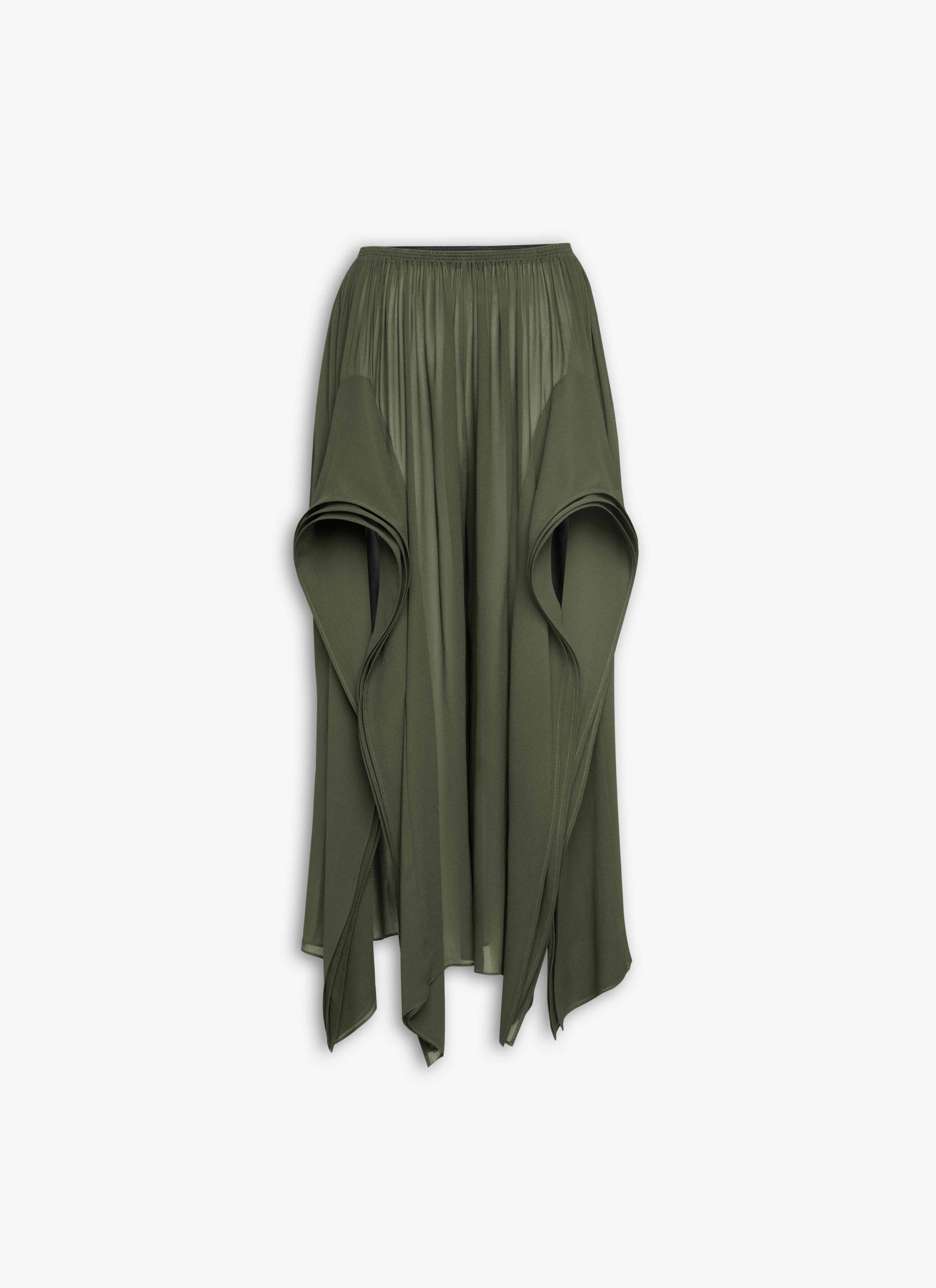 ALAÏA PANTALONI CON RUCHE IN GEORGETTE VERDE SCURO