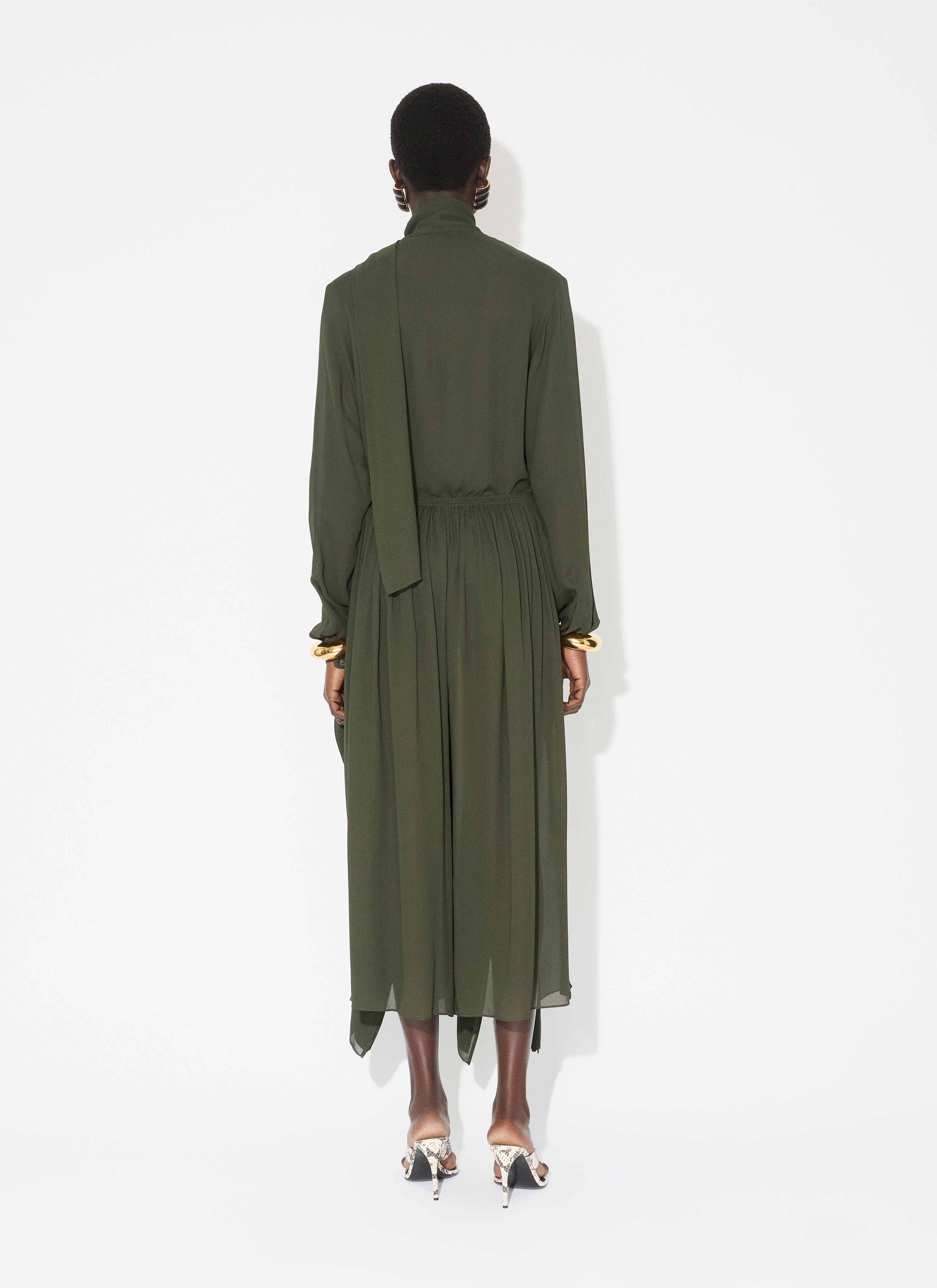 ALAÏA DARK GREEN GEORGETTE RUFFLE PANTS