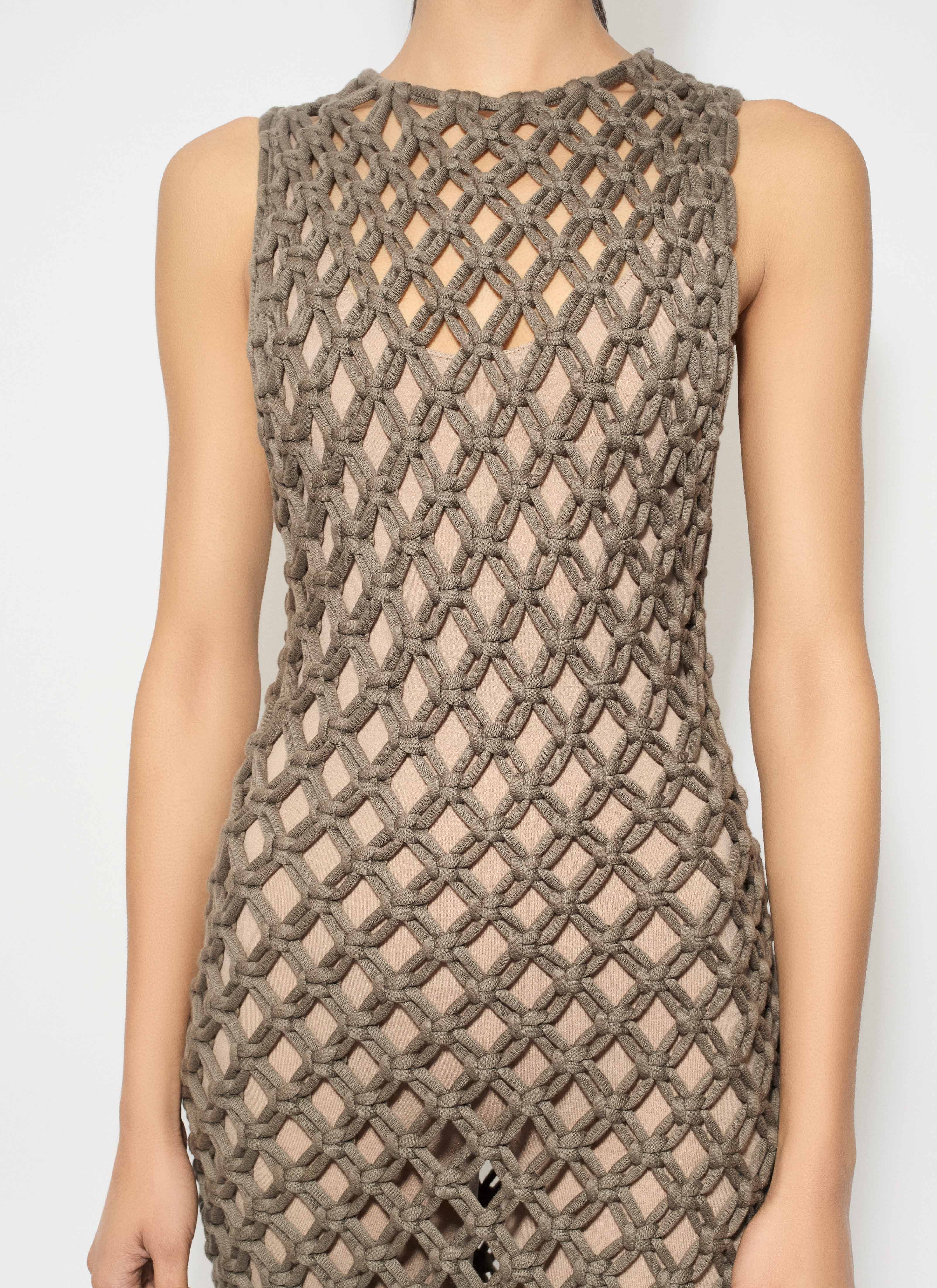 ALAÏA TAUPE HAND KNOTTED DRESS