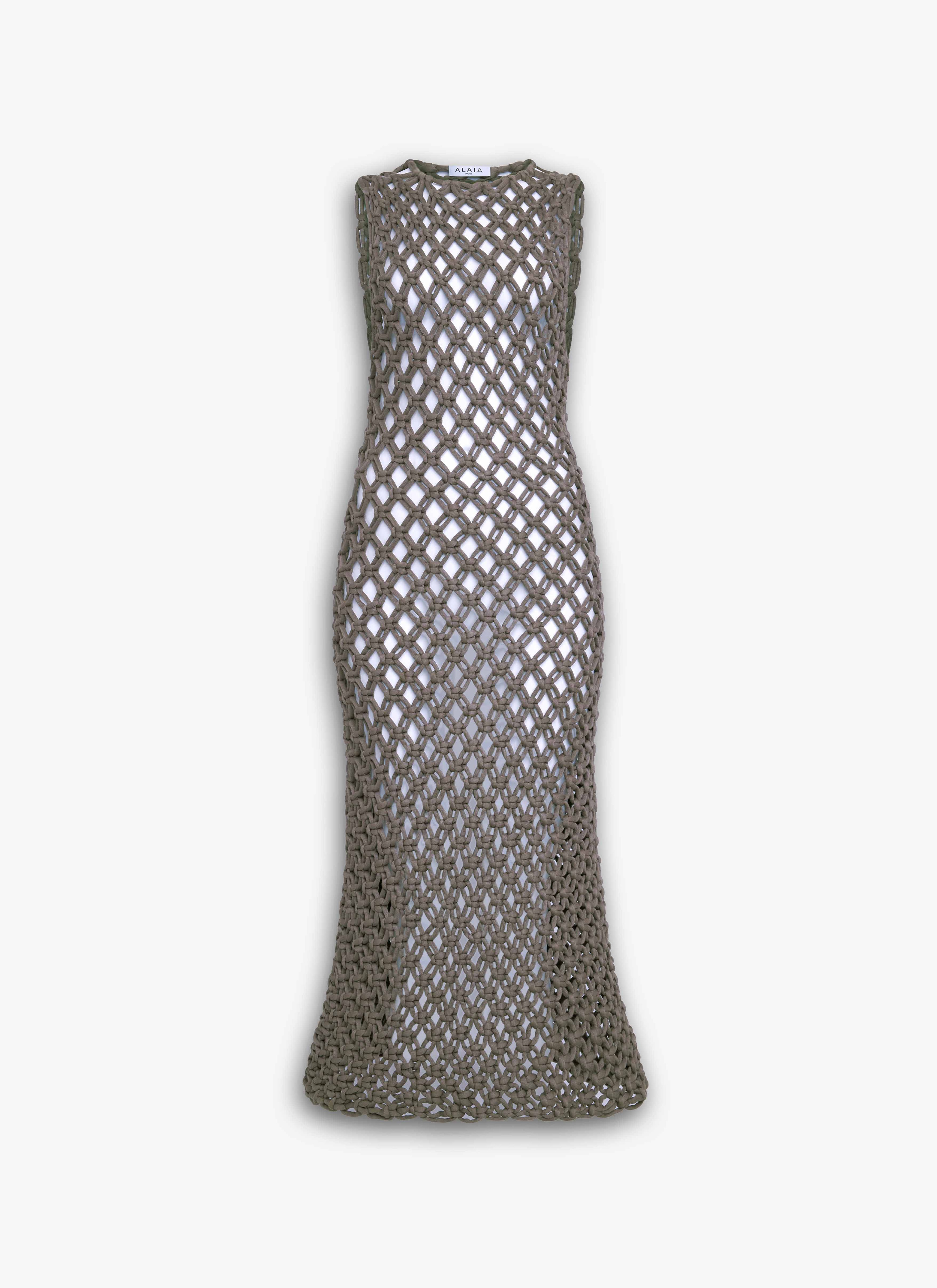 ALAÏA TAUPE HAND KNOTTED DRESS