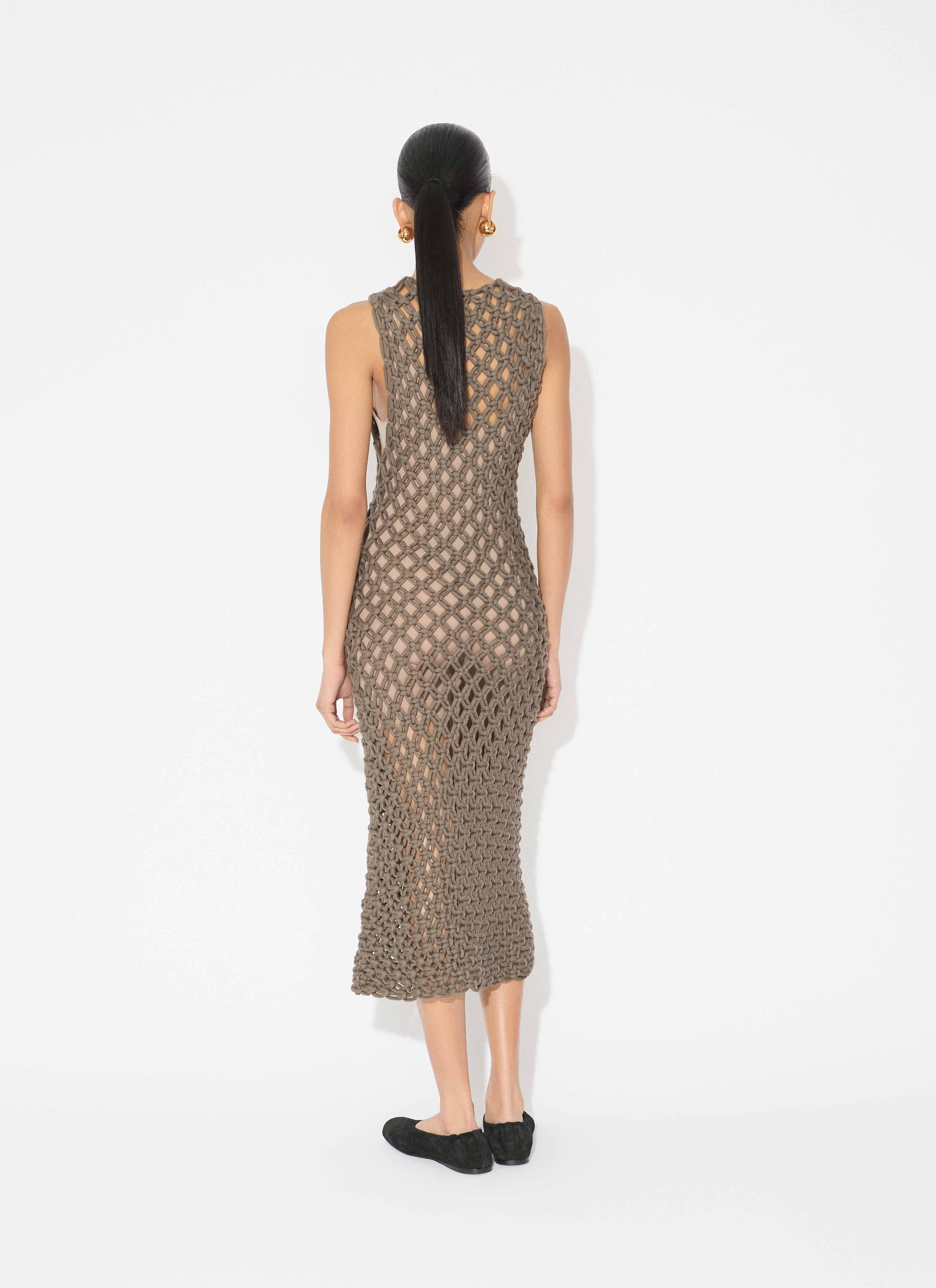 ALAÏA TAUPE HAND KNOTTED DRESS