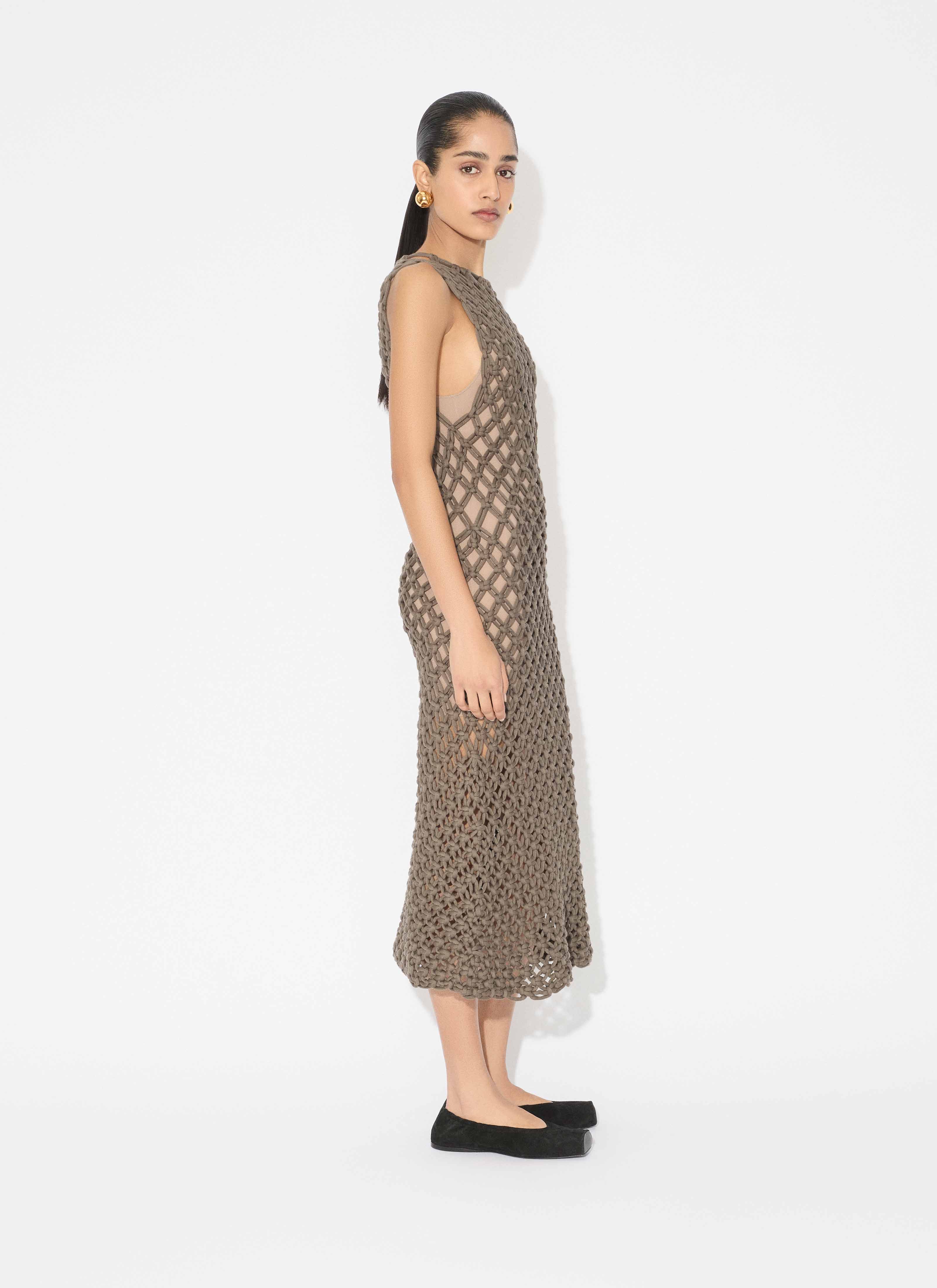 ALAÏA TAUPE HAND KNOTTED DRESS