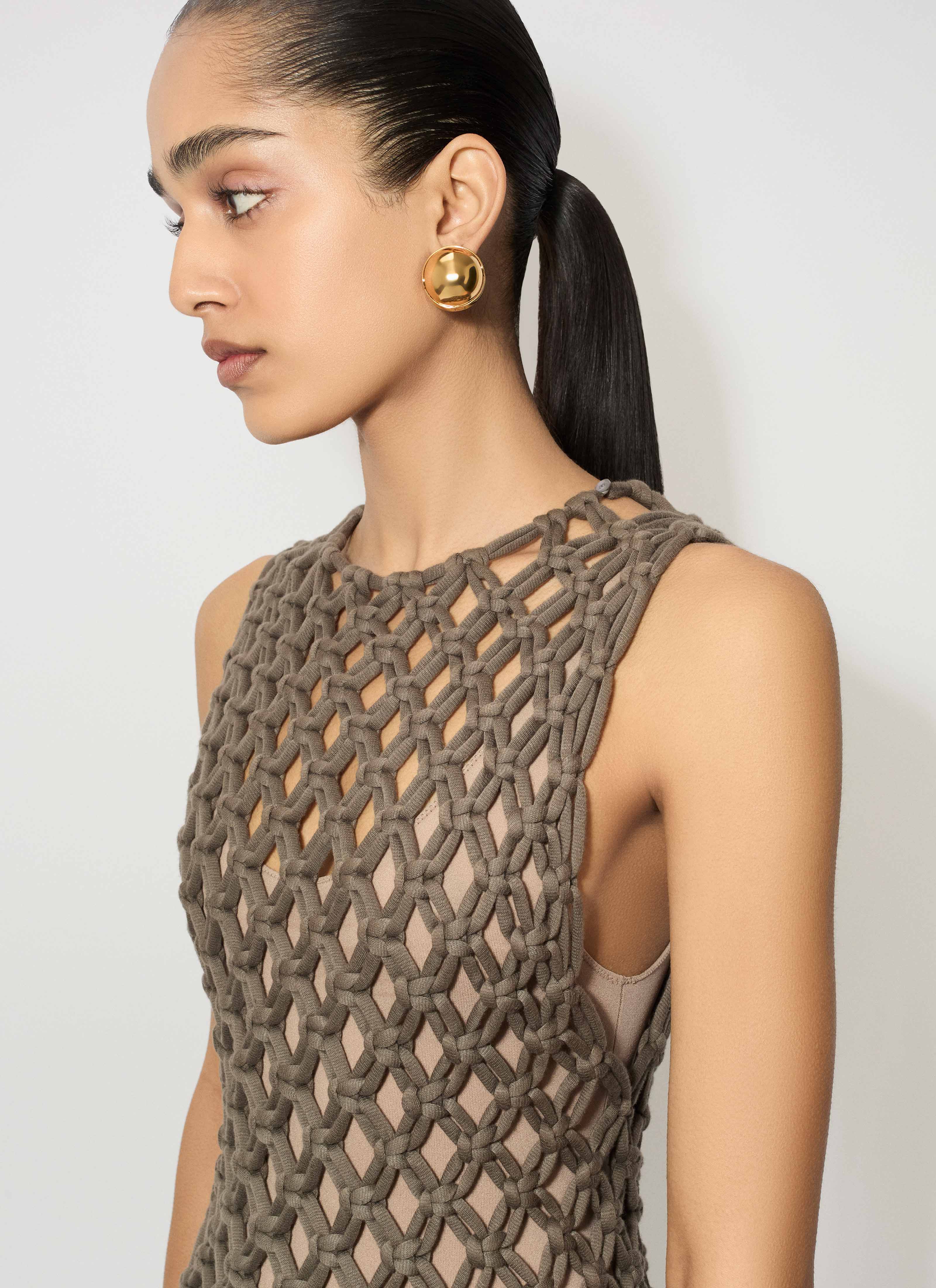 ALAÏA TAUPE HAND KNOTTED DRESS