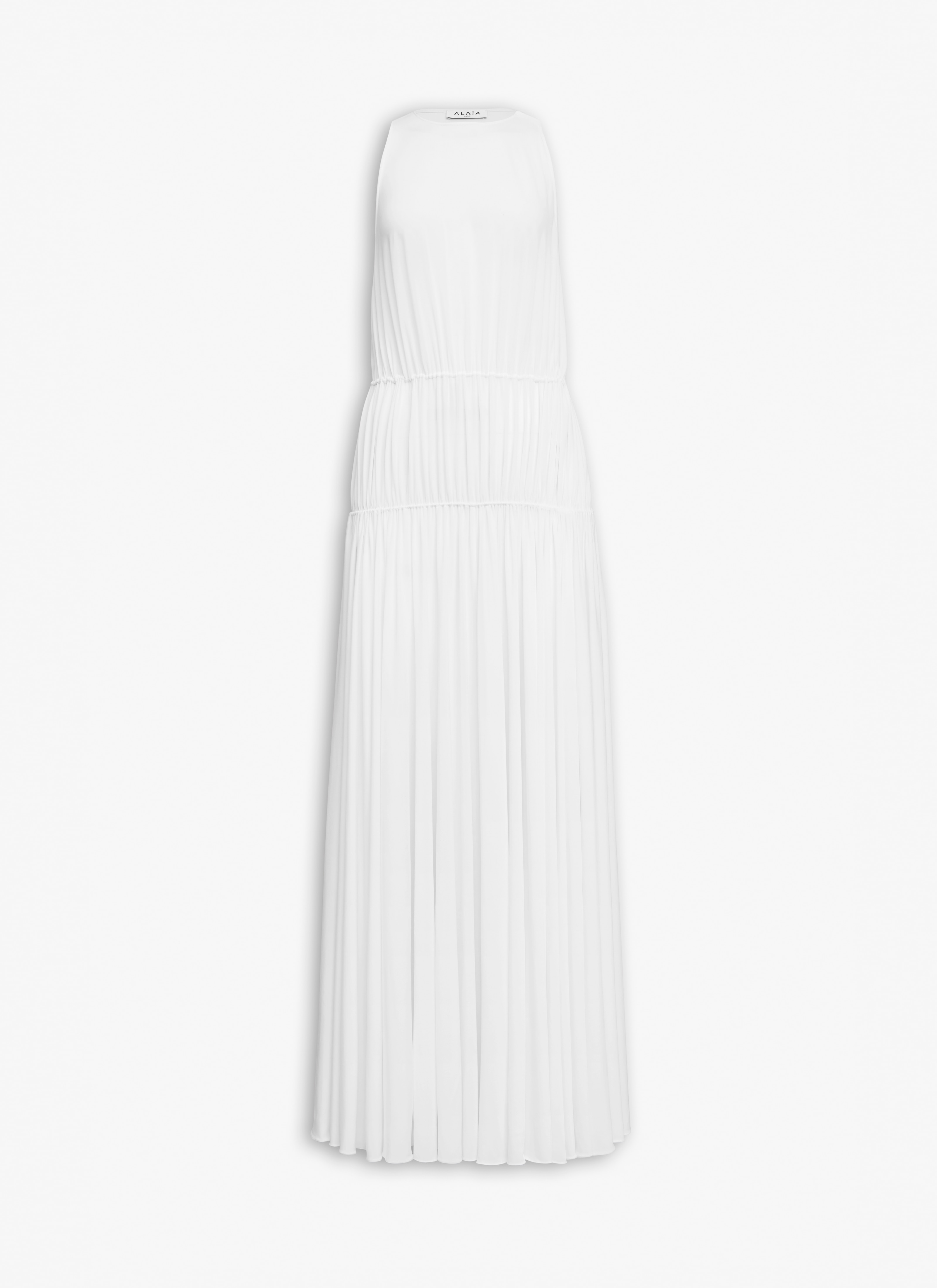 ALAÏA WHITE SOFT JERSEY GATHERED MAXI DRESS