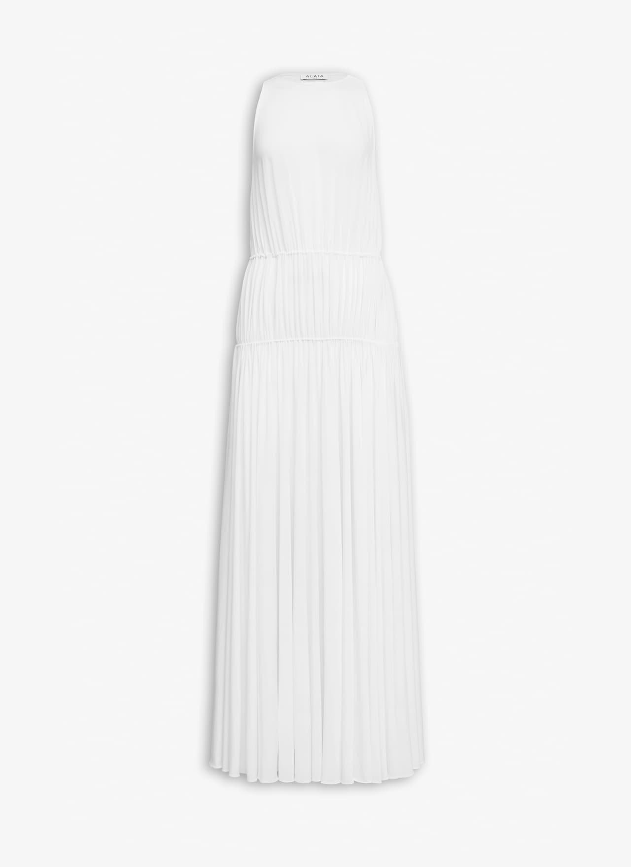 ROBE LONGUE FRONCÉE EN JERSEY SOUPLE BLANC