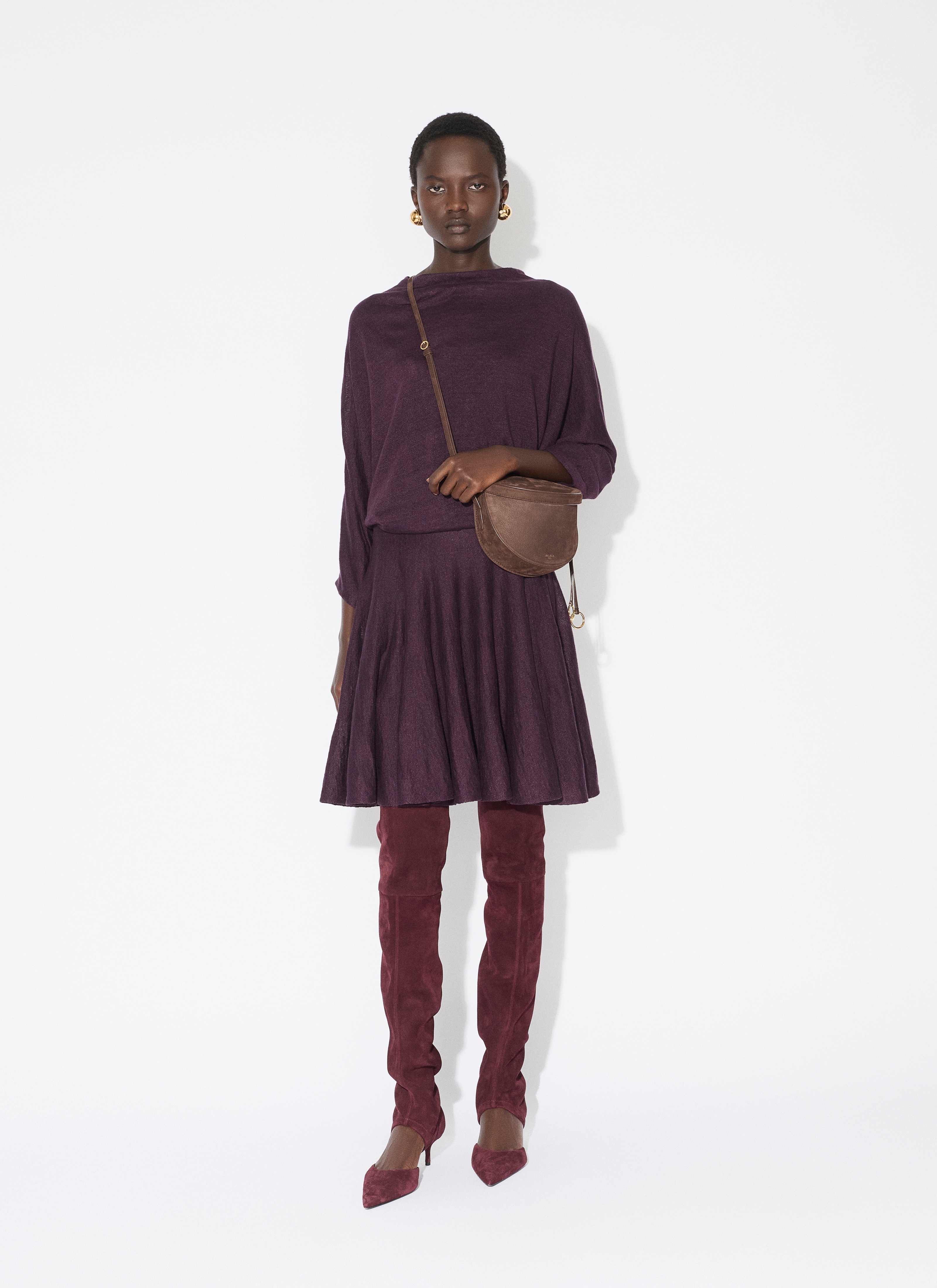 ALAÏA DARK RED LINEN LAYERED DRESS