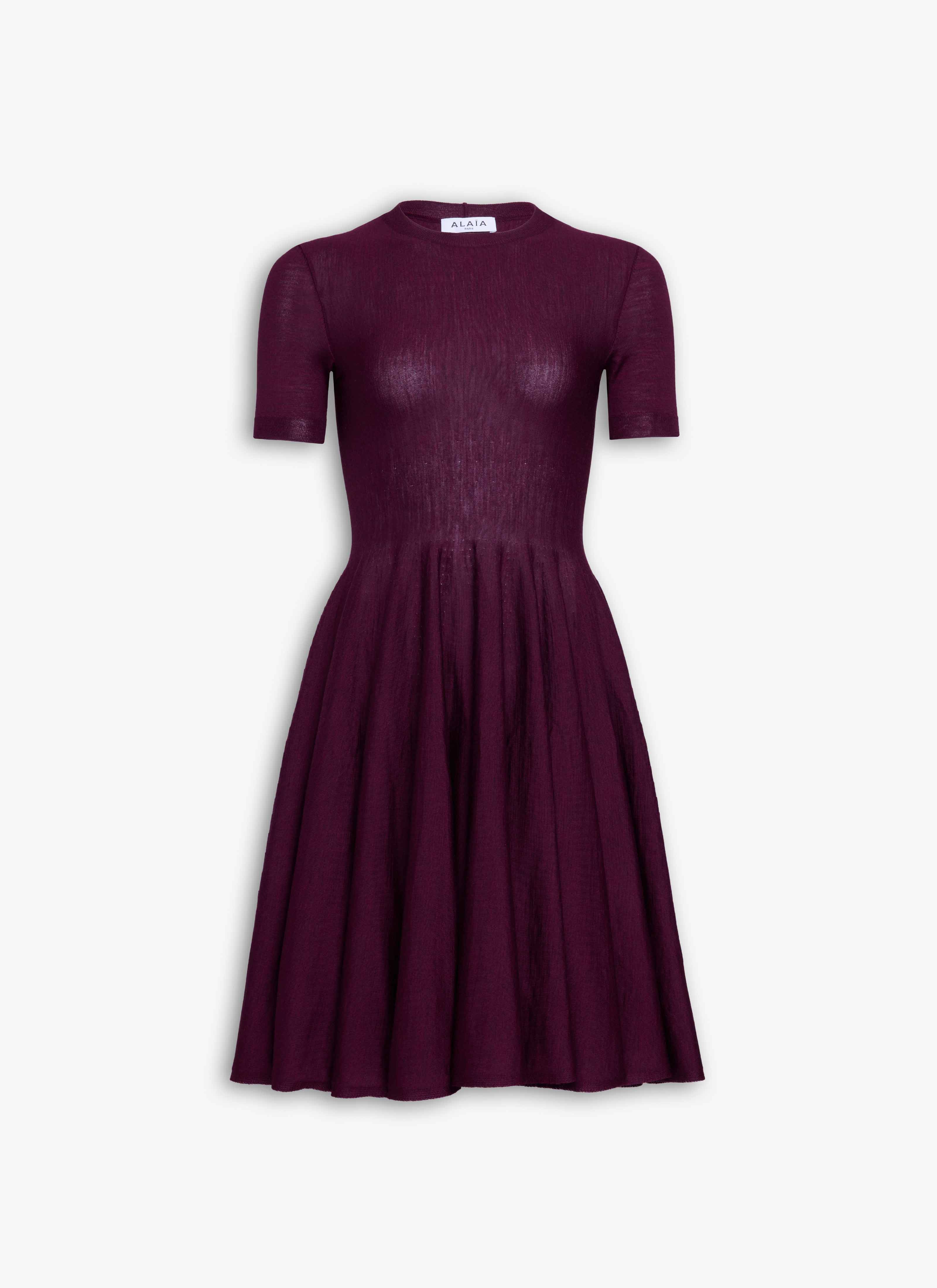 ALAÏA BORDEAUX ROBE PATINEUSE EN LAINE MÉRINOS