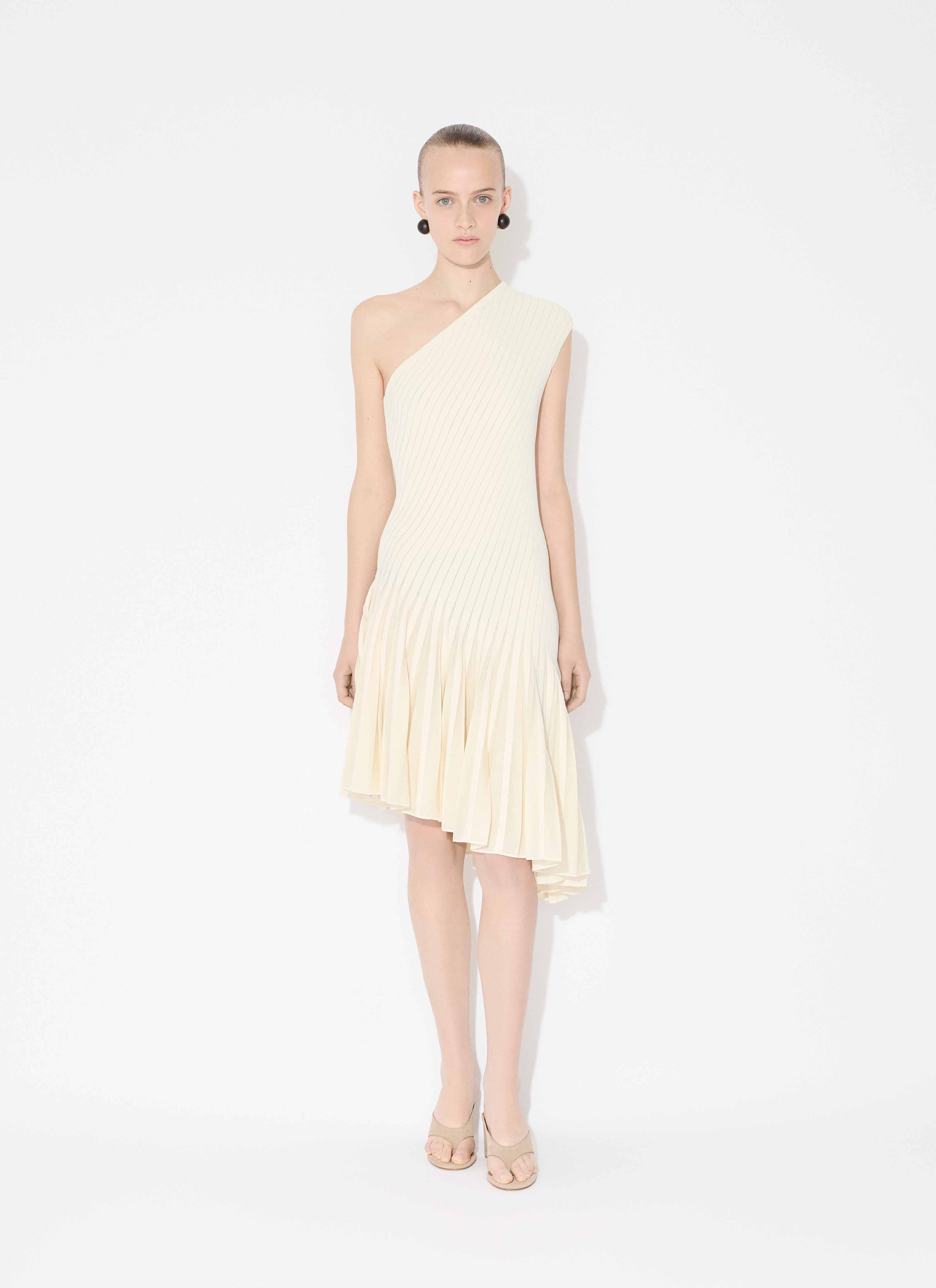 ALAÏA WHITE/CRAIE SCULPTING STRIPES DRESS