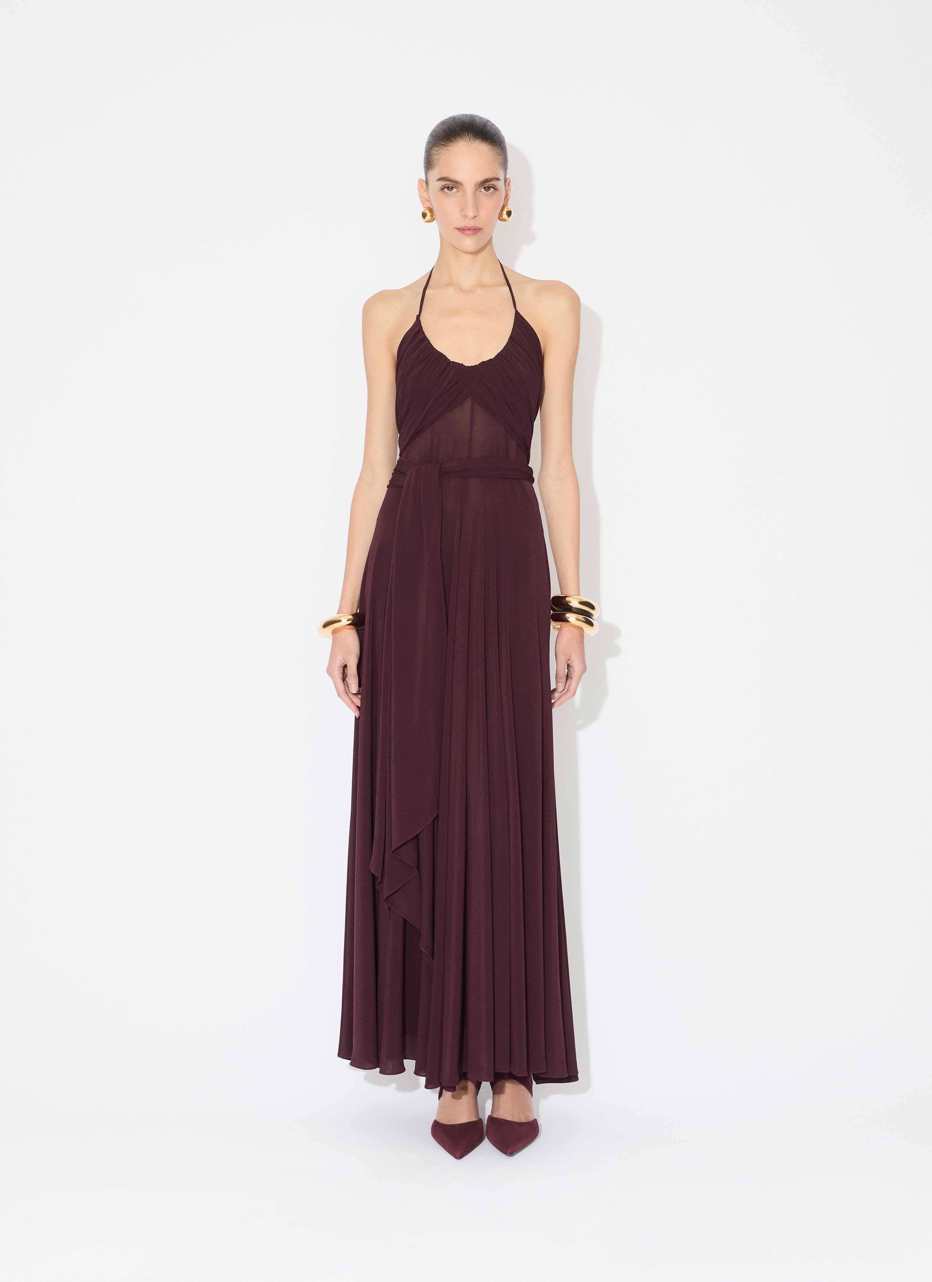 ALAÏA BURGUNDY SOFT JERSEY CROSS DRESS