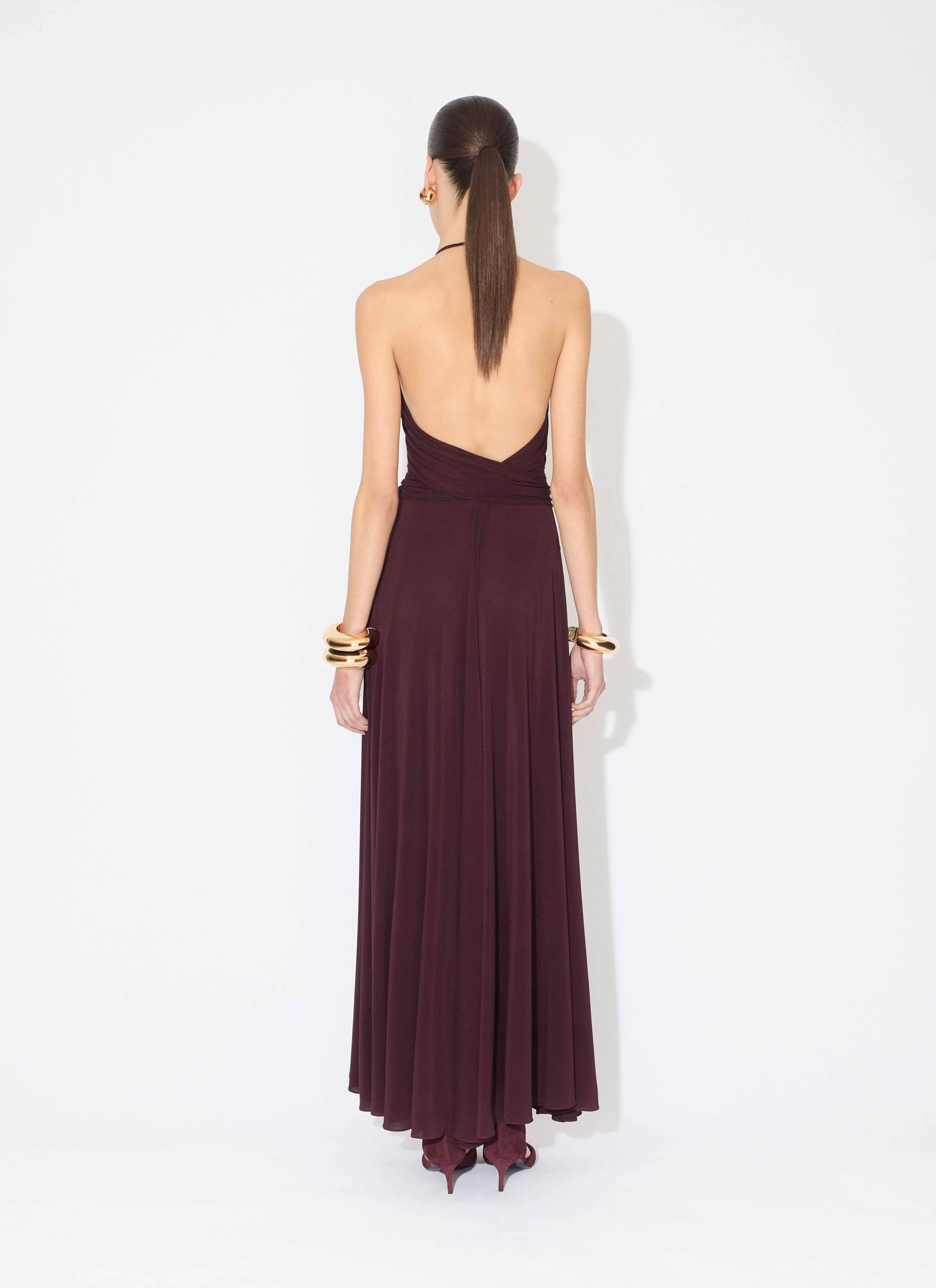 ALAÏA BURGUNDY SOFT JERSEY CROSS DRESS