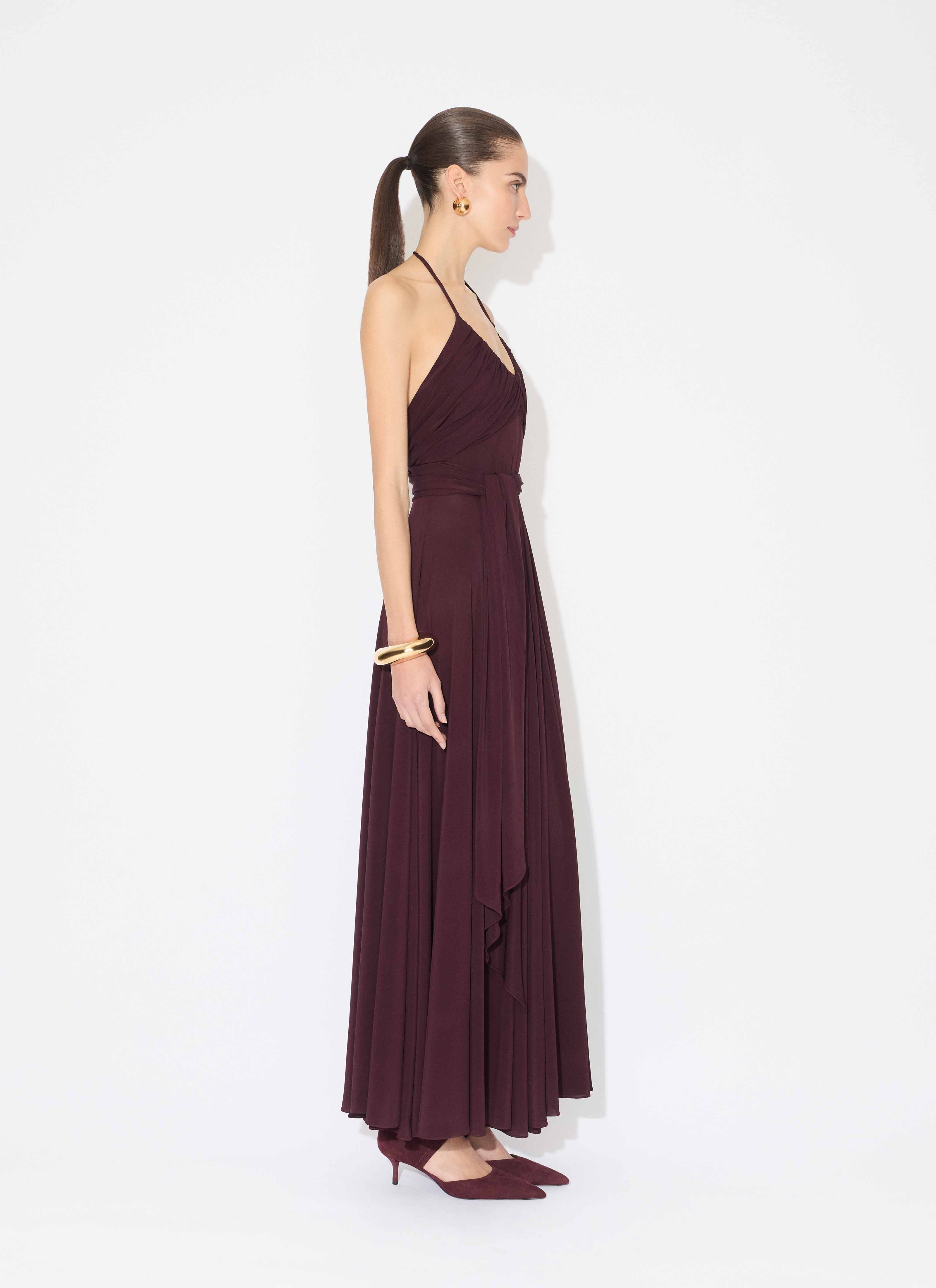 ALAÏA BURGUNDY SOFT JERSEY CROSS DRESS