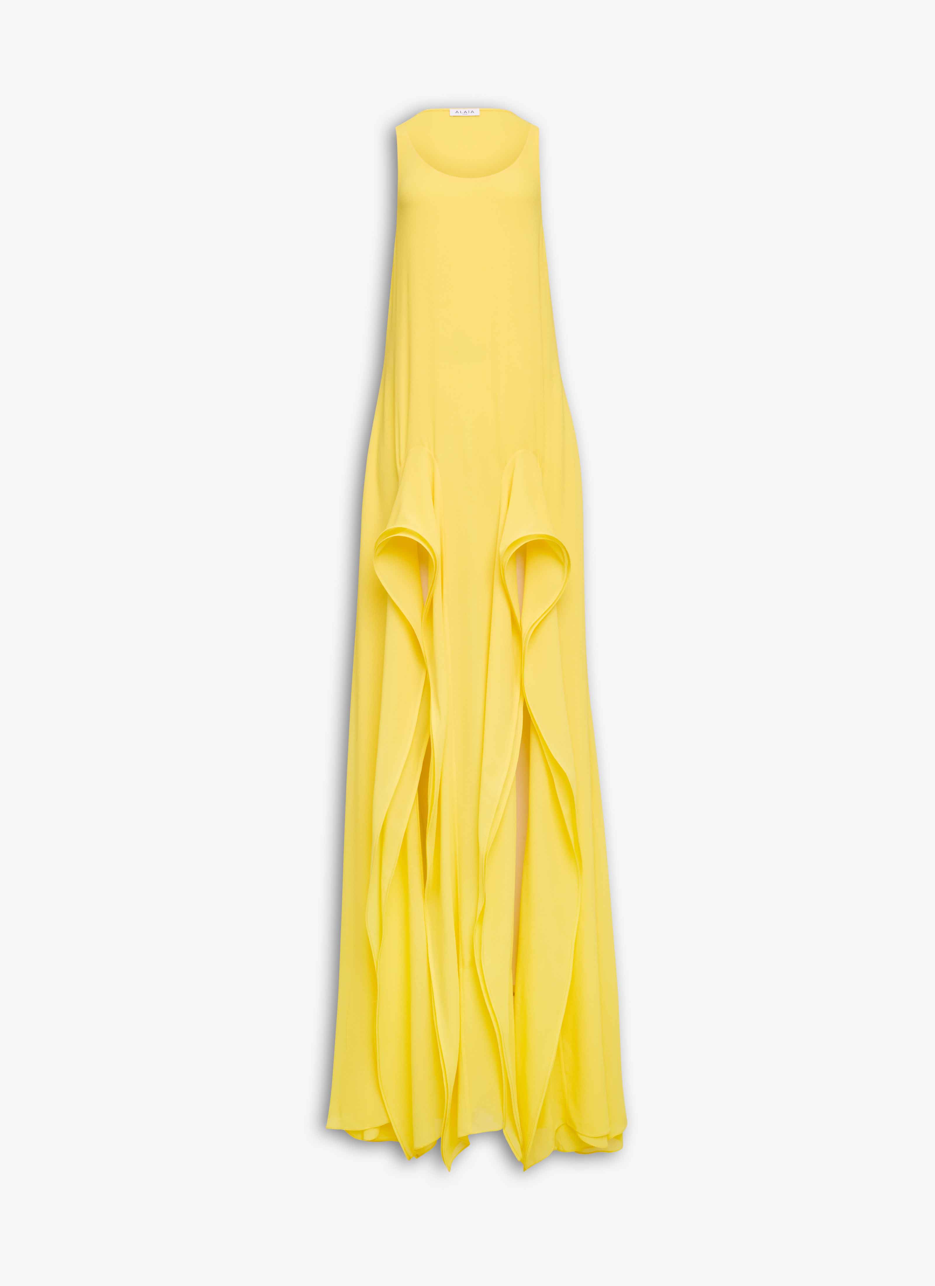 ALAÏA YELLOW GEORGETTE RUFFLE DRESS