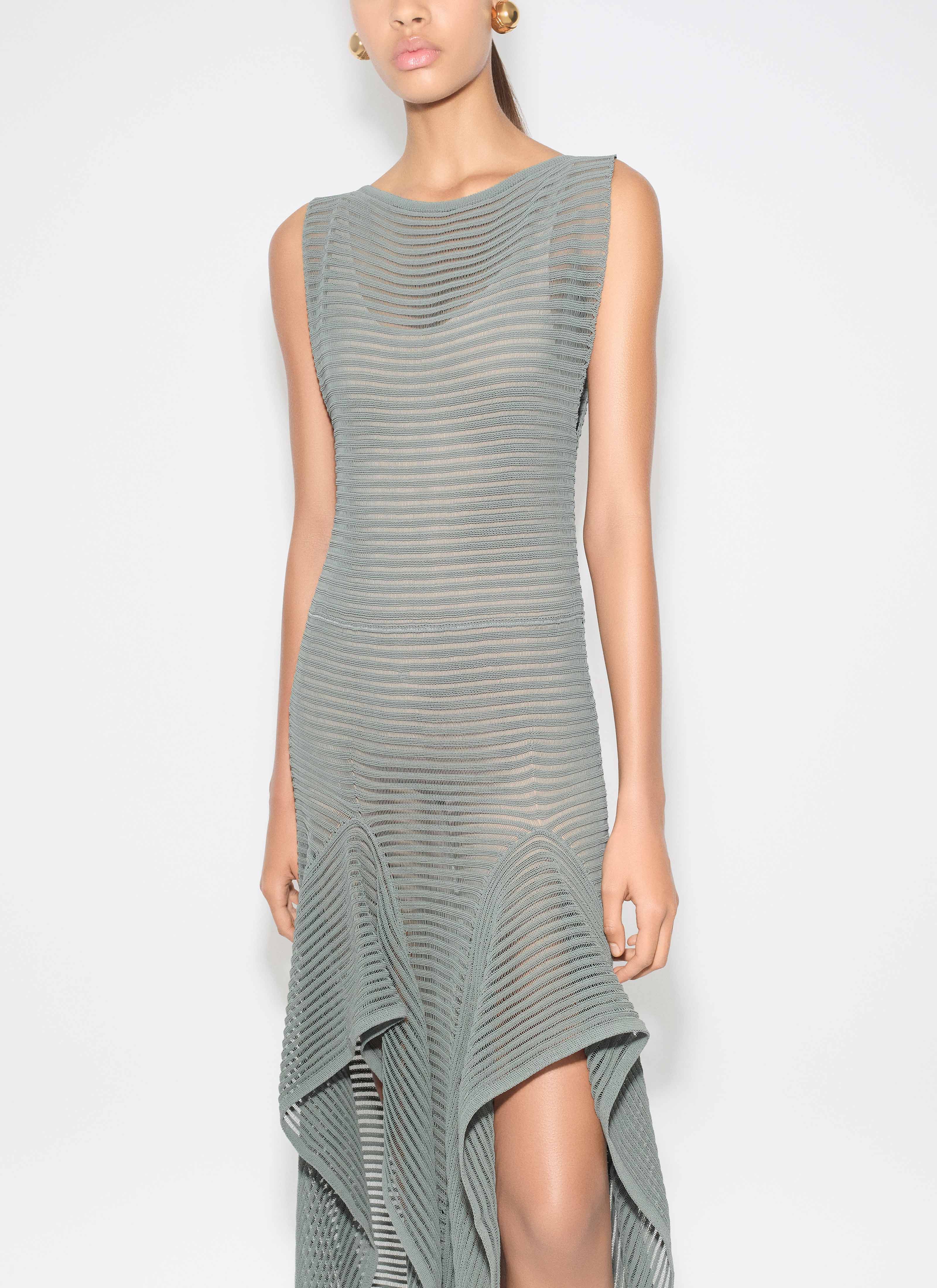 ALAÏA DARK BLUE KNIT SHORT RUFFLE DRESS