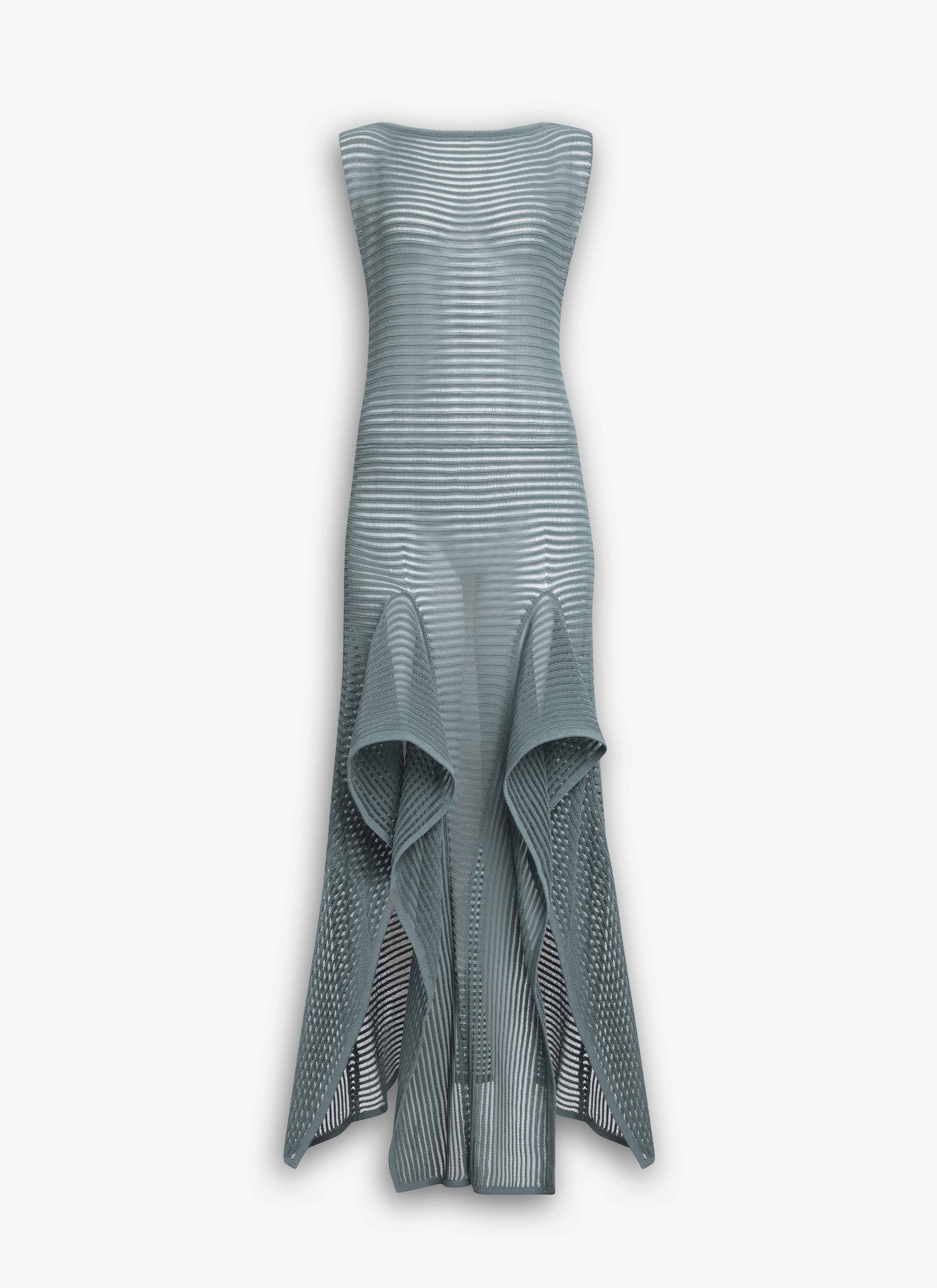 ALAÏA DARK BLUE KNIT SHORT RUFFLE DRESS