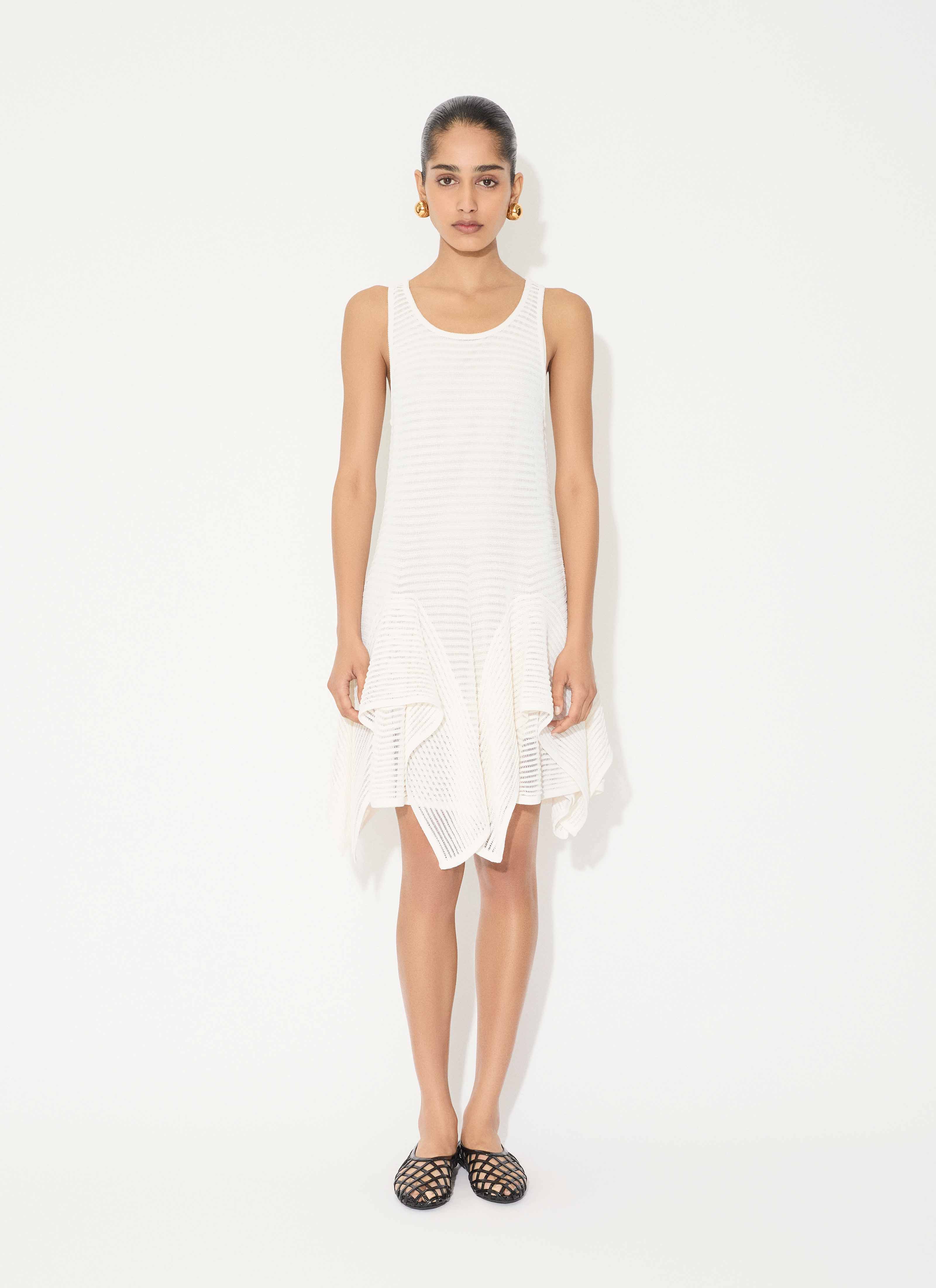 ALAÏA WHITE KNIT SHORT RUFFLE DRESS