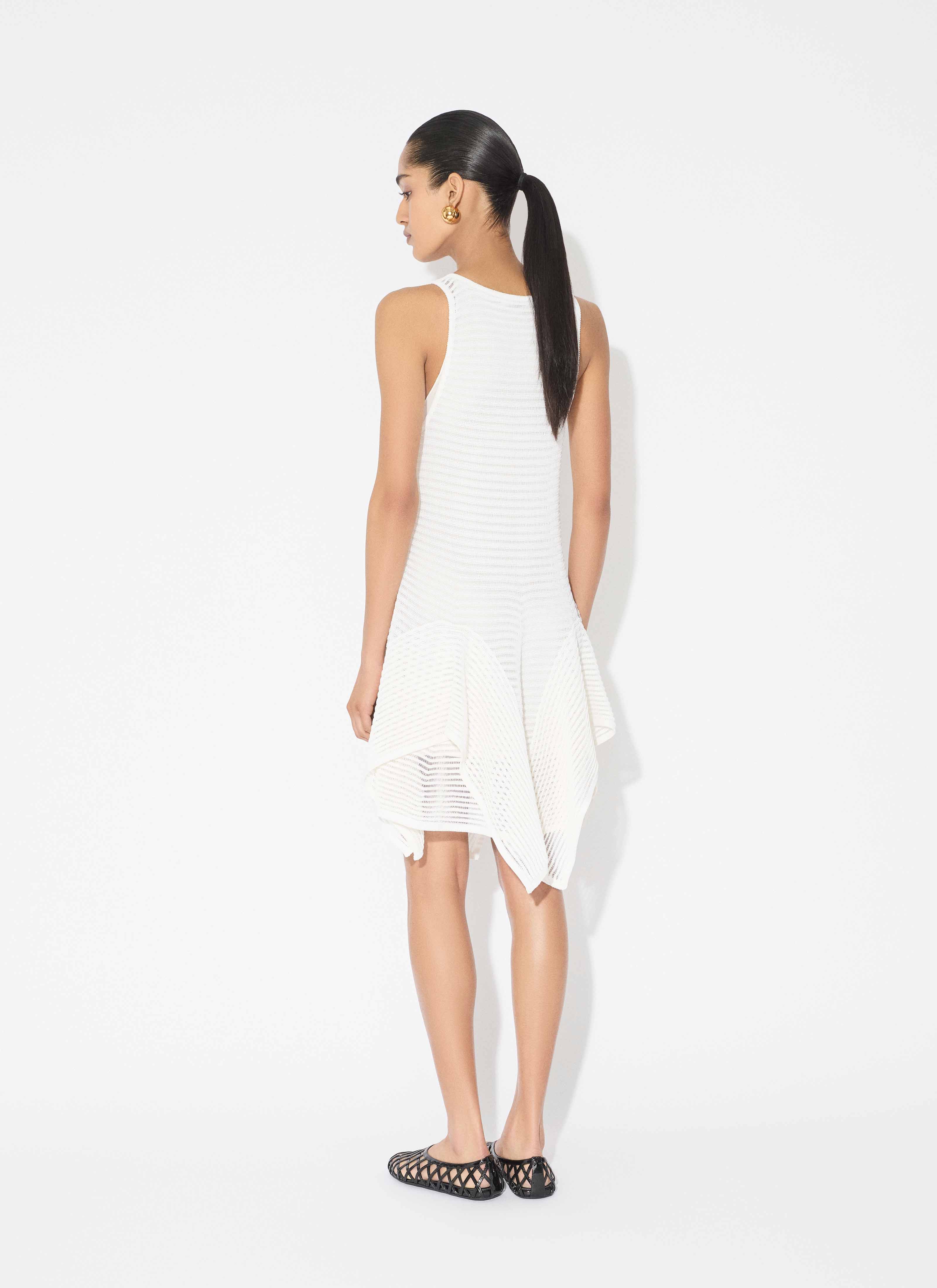 ALAÏA WHITE KNIT SHORT RUFFLE DRESS