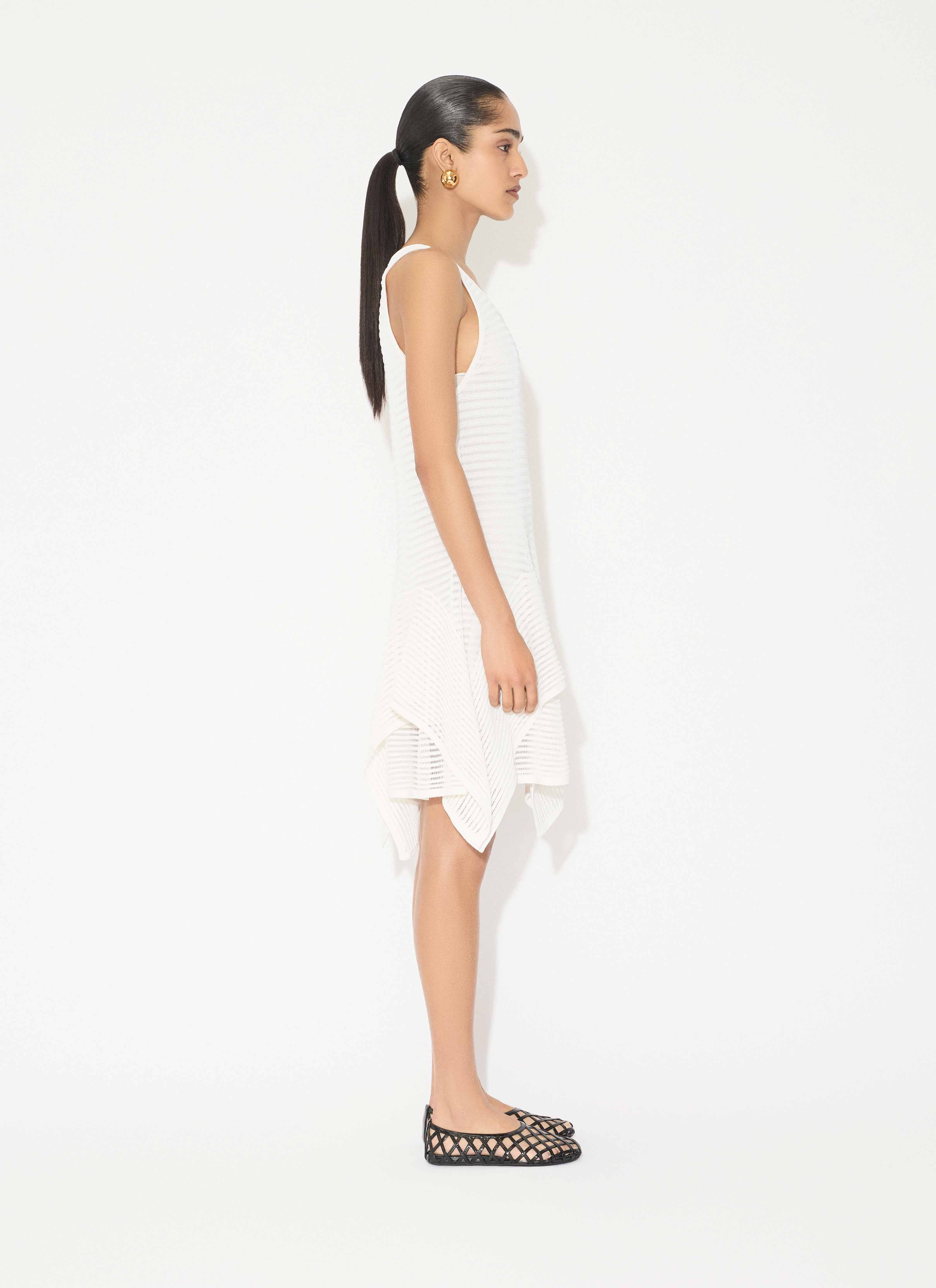 ALAÏA WHITE KNIT SHORT RUFFLE DRESS
