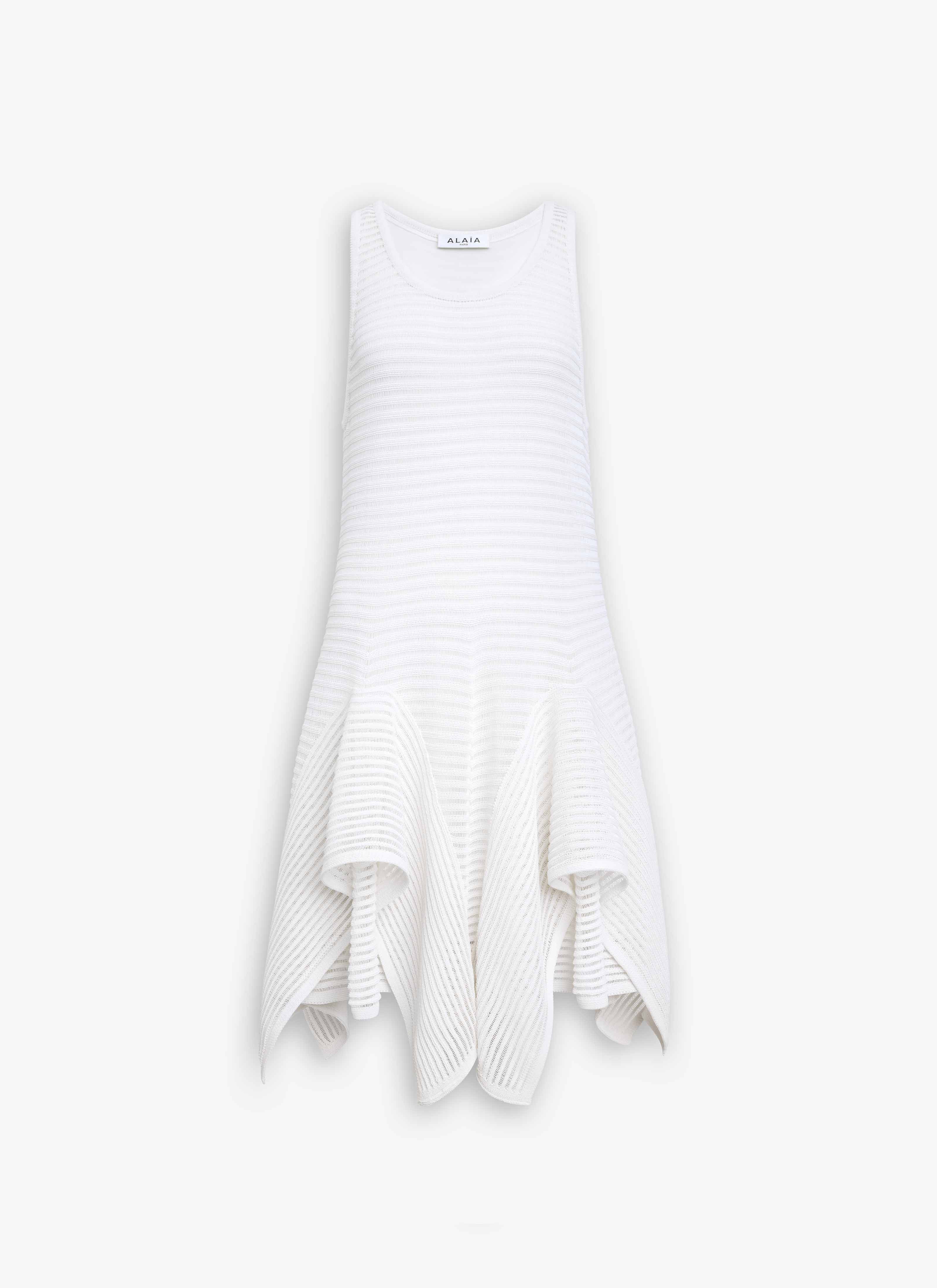 ALAÏA WHITE KNIT SHORT RUFFLE DRESS