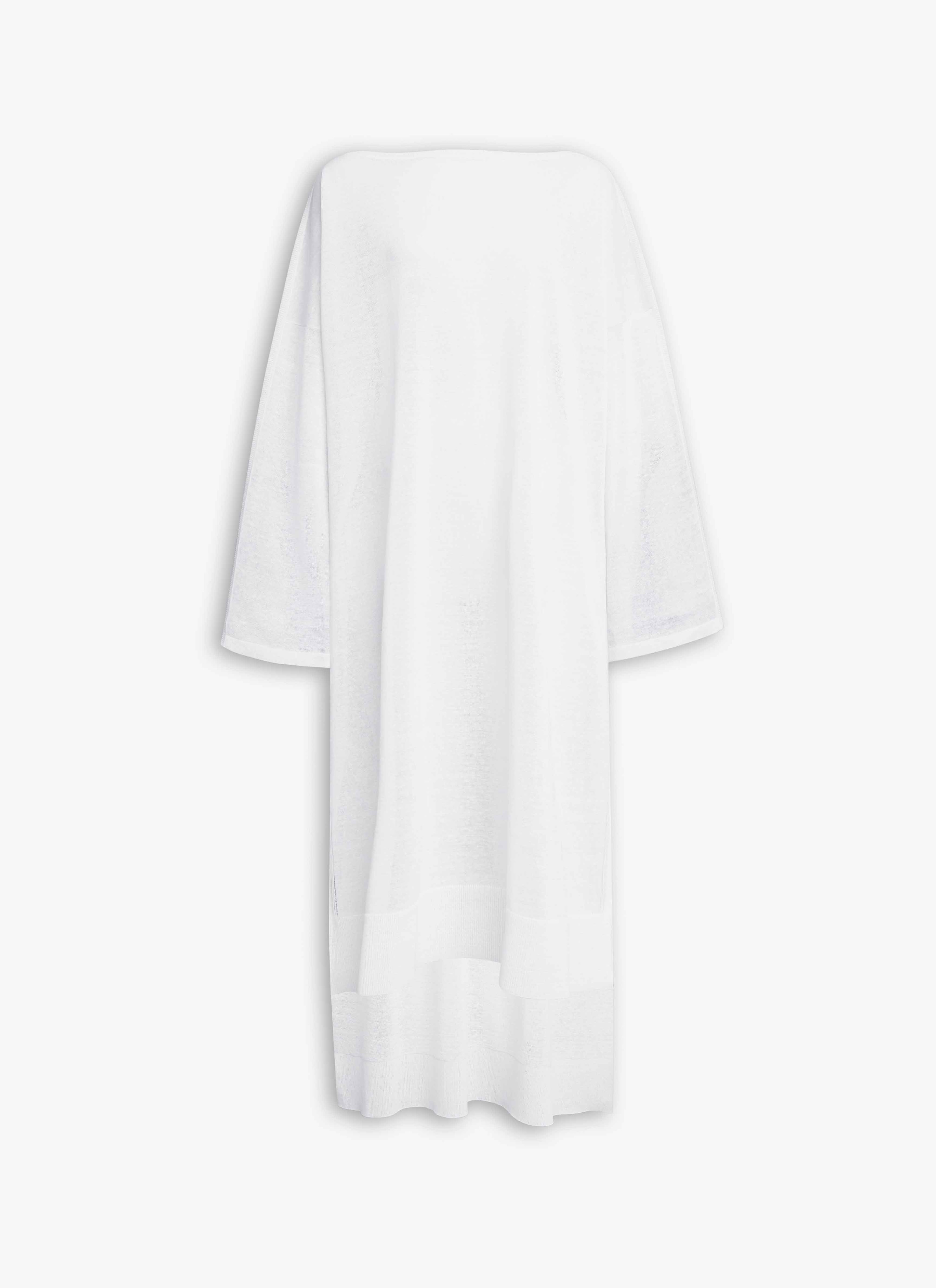 ALAÏA WHITE SILK LINEN KAFTAN DRESS