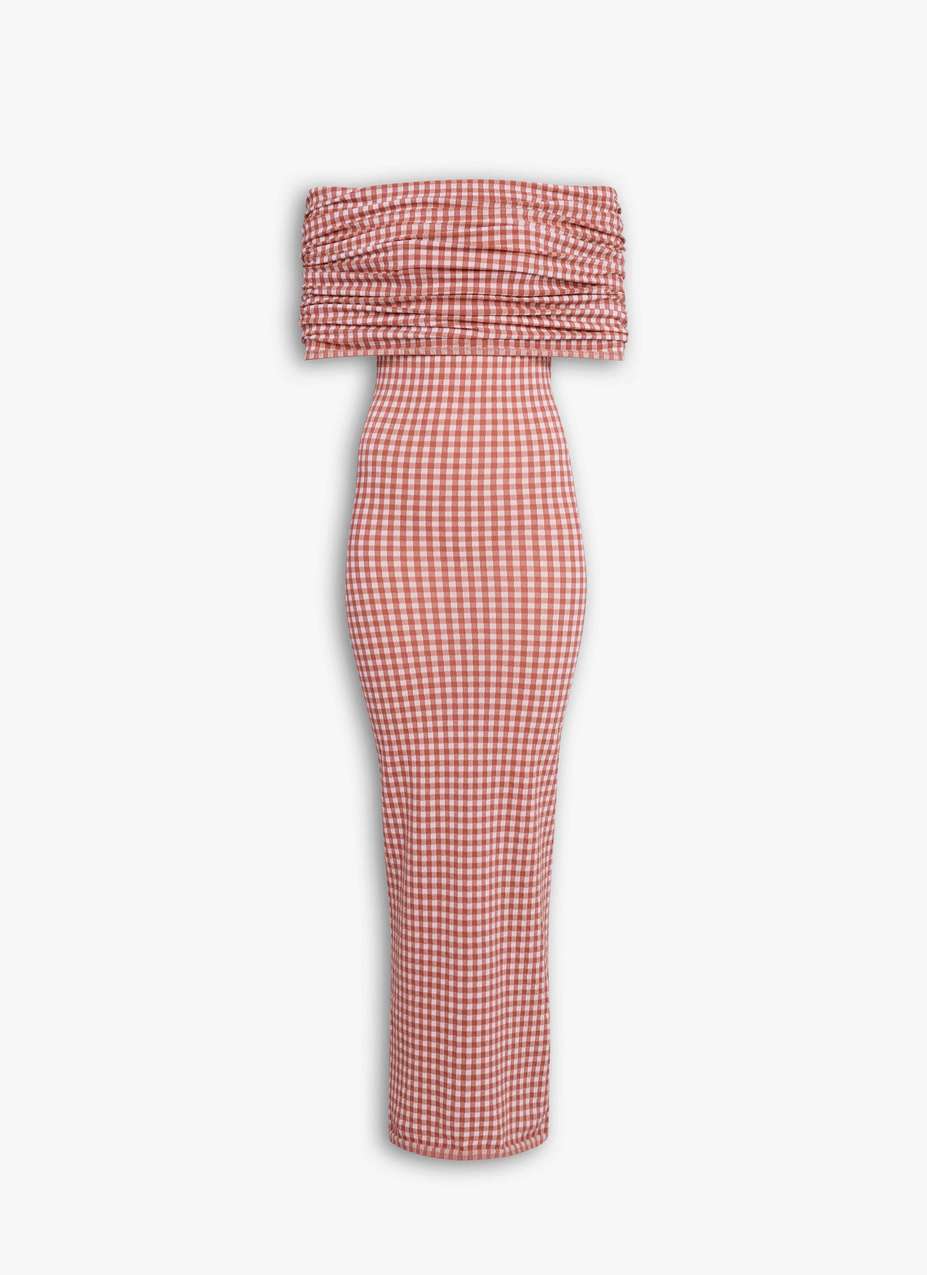 ALAÏA AUBURN GINGHAM KNIT DRESS