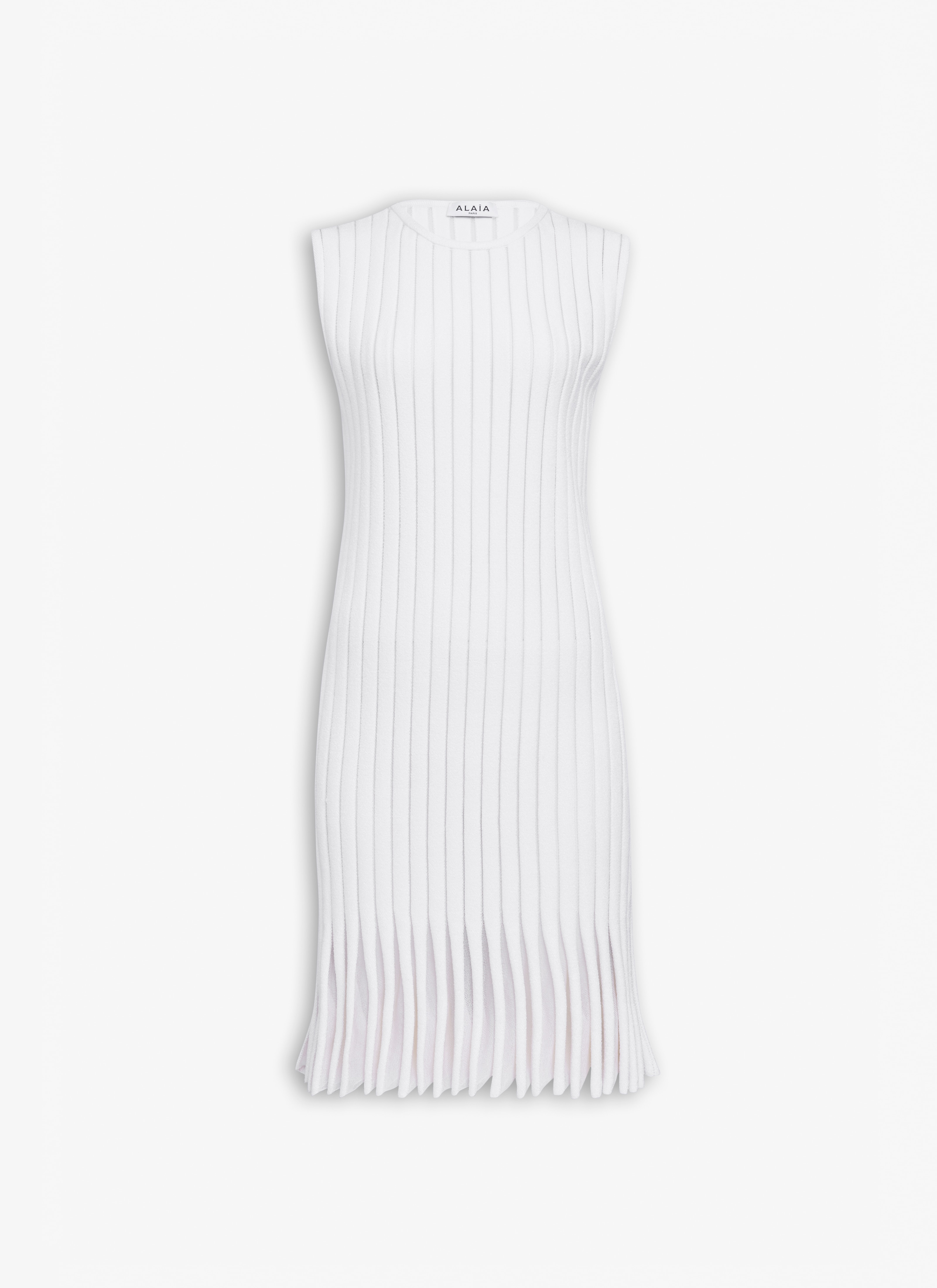 ALAÏA WHITE KNIT STRIPED DRESS