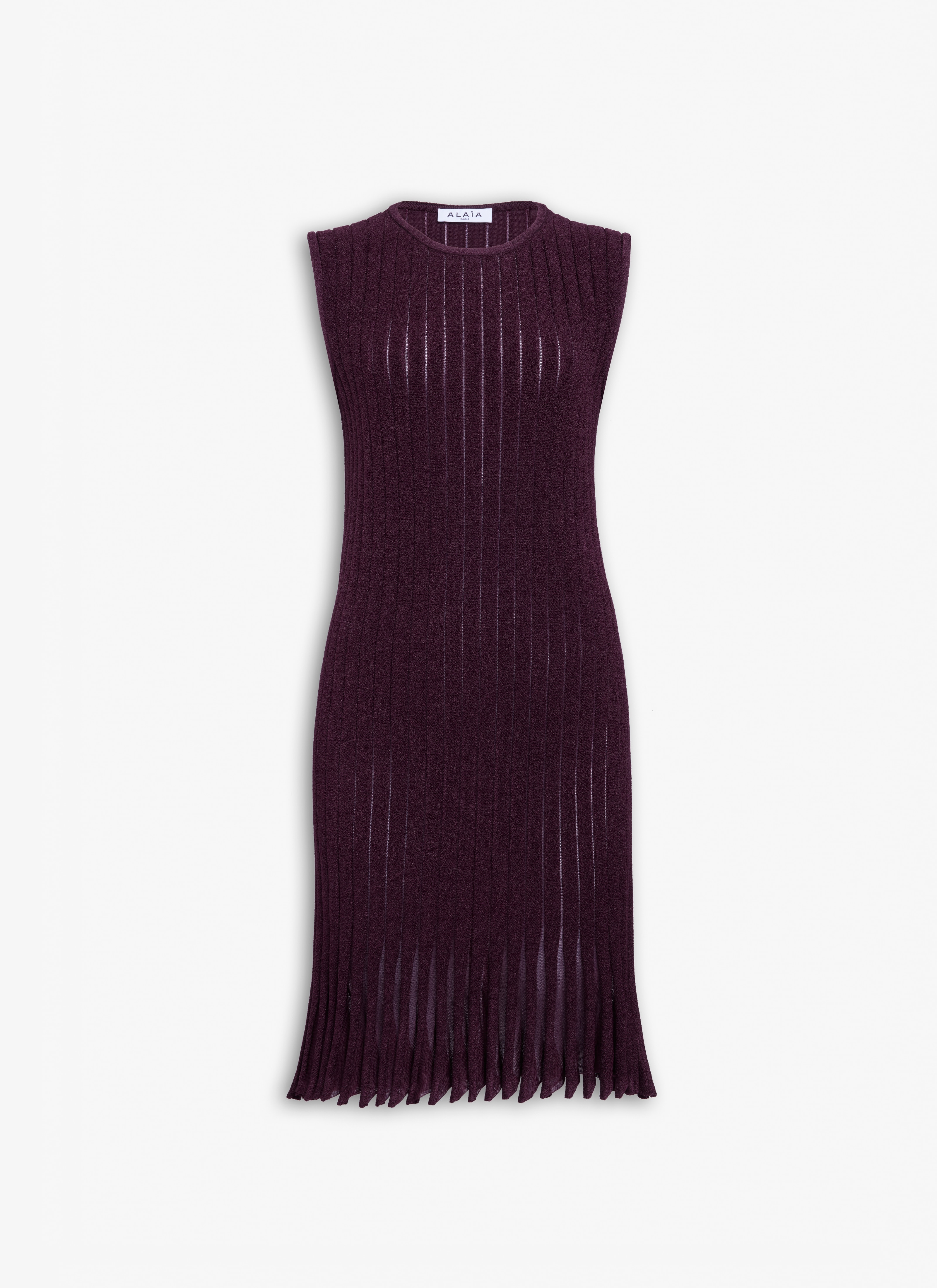 ALAÏA BURGUNDY KNIT STRIPED DRESS