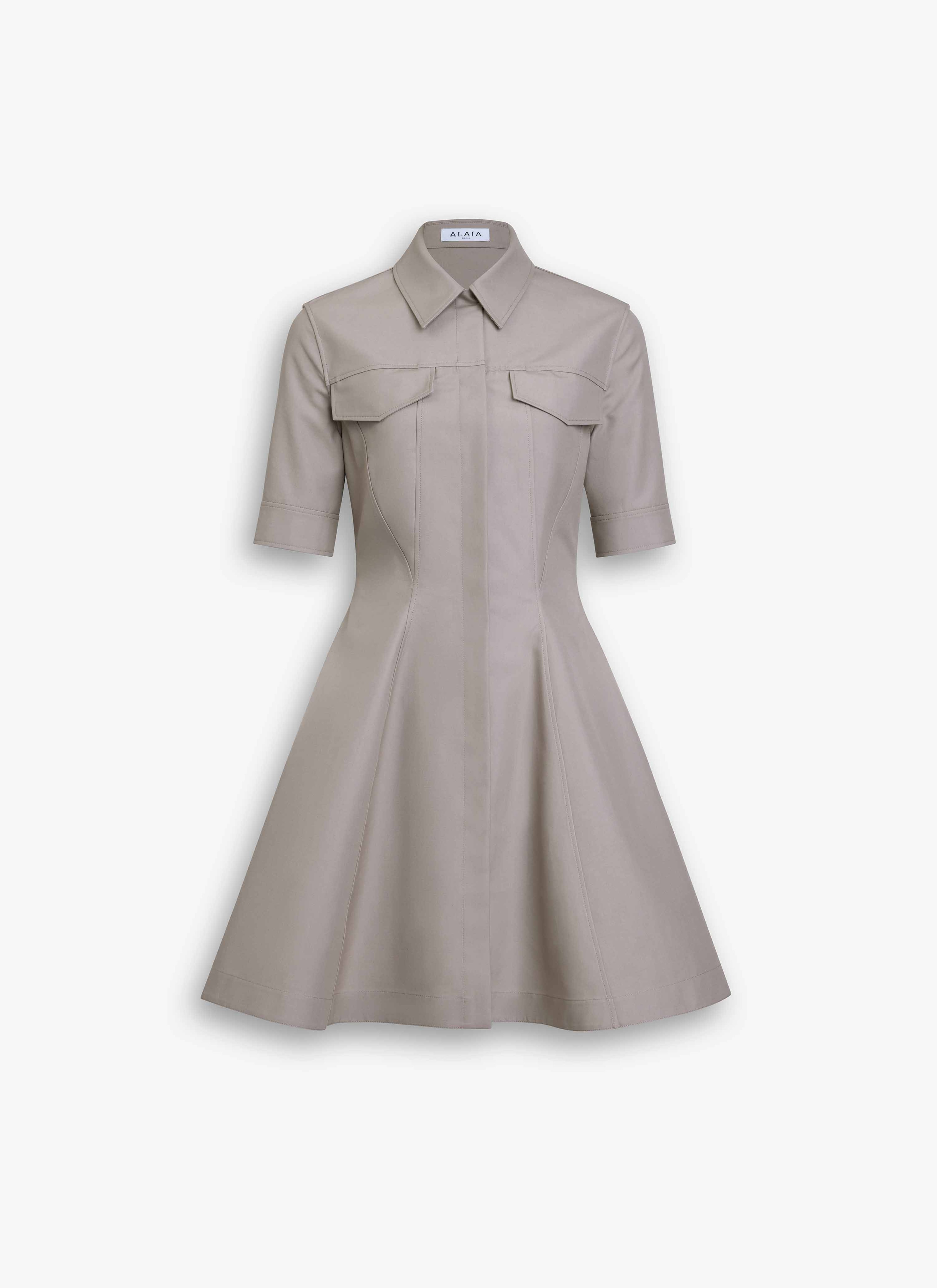ALAÏA GRIS ROBE PATINEUESE EN POPELINE DE COTON