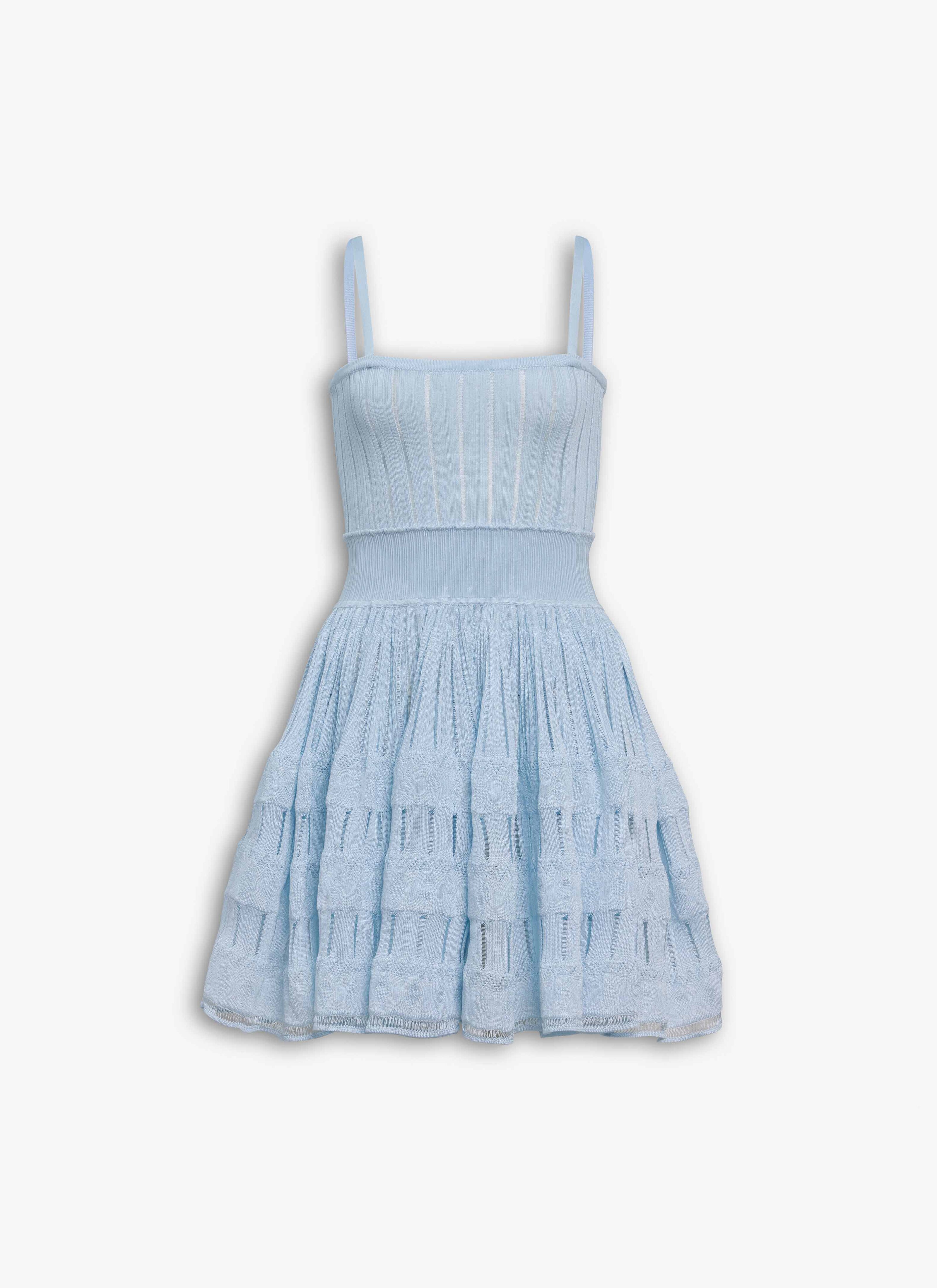 ALAÏA LIGHT BLUE CRINOLINE KNIT DRESS