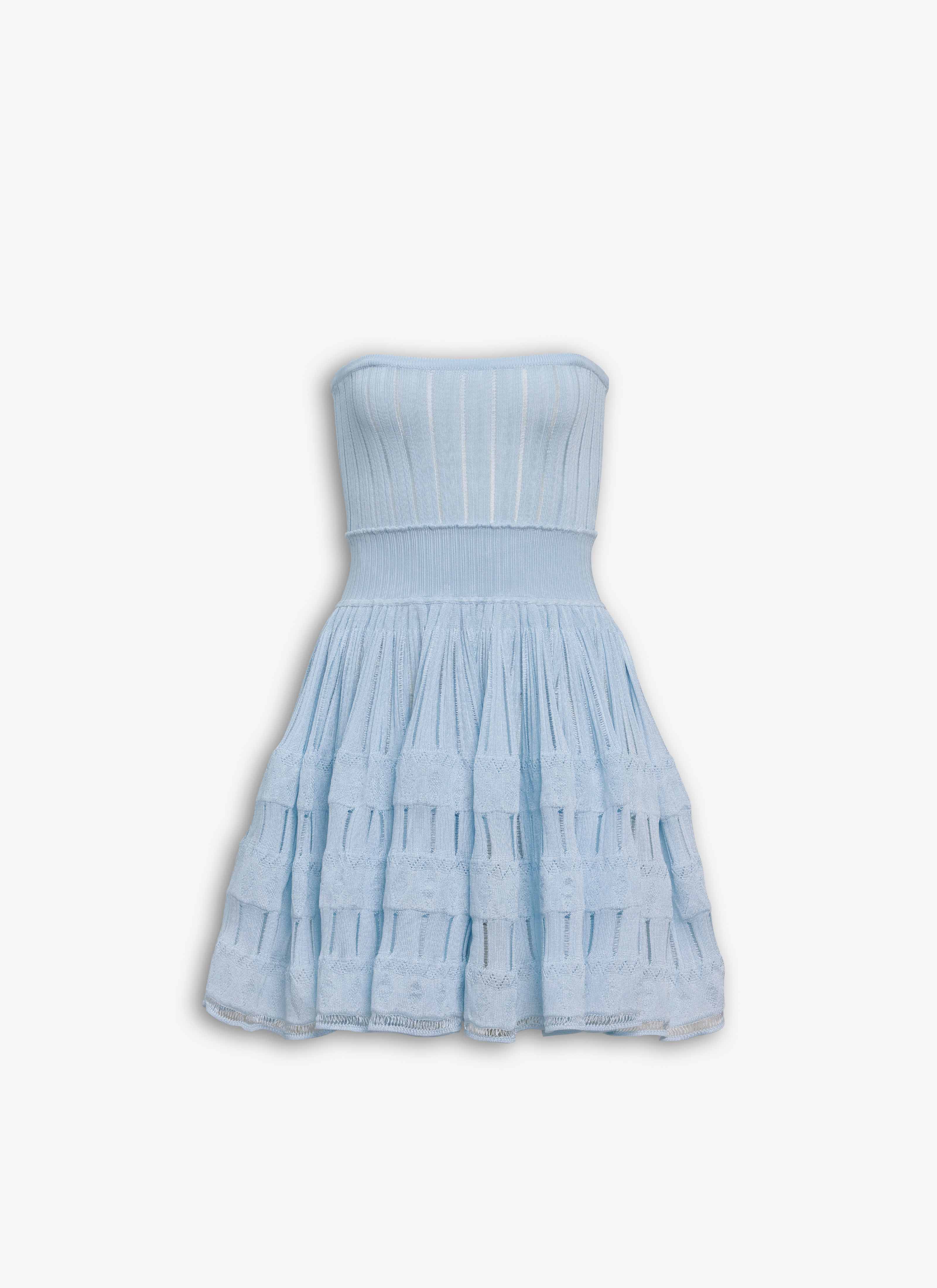 ALAÏA LIGHT BLUE CRINOLINE KNIT DRESS