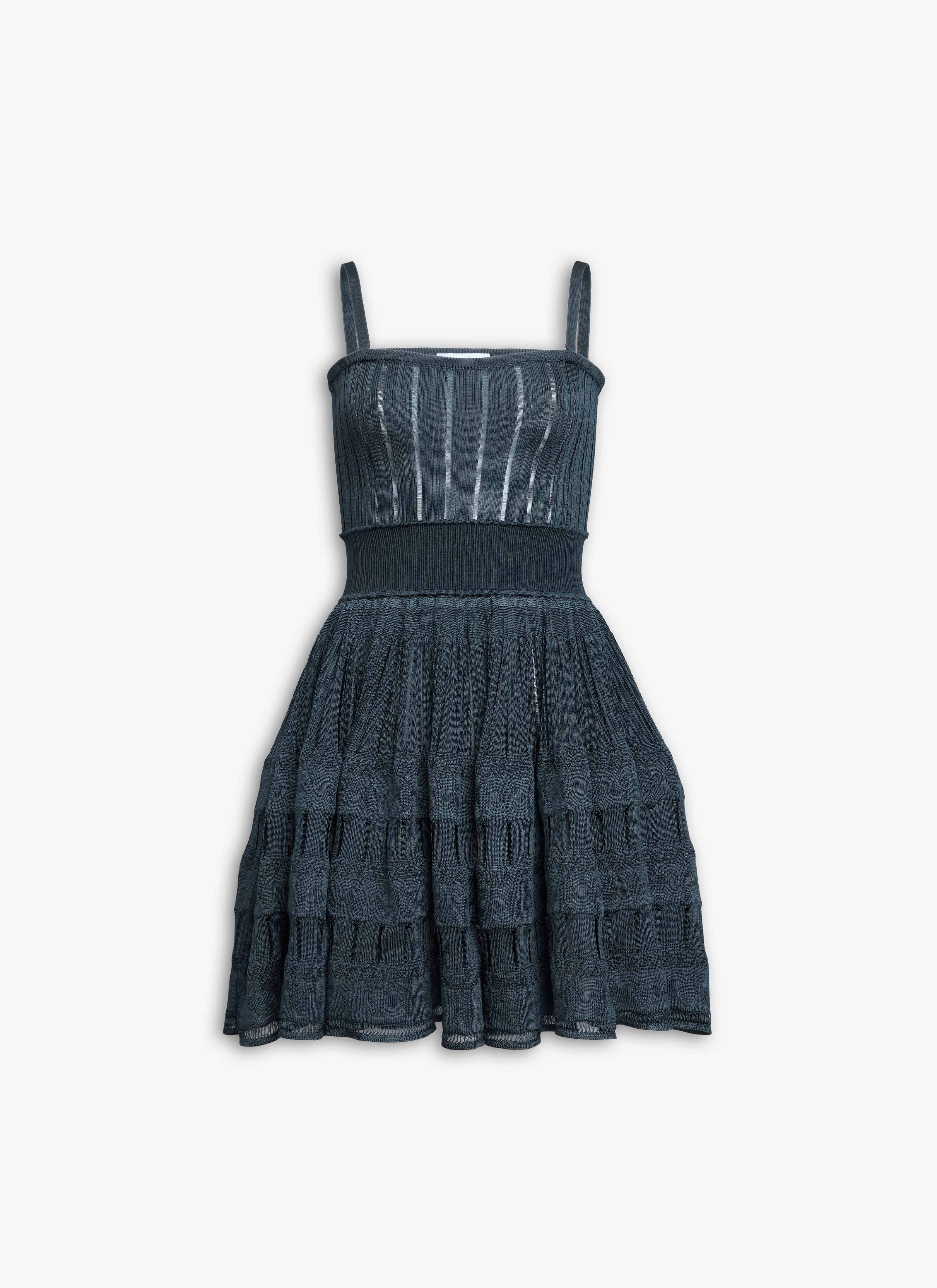 ALAÏA DARK BLUE CRINOLINE KNIT DRESS