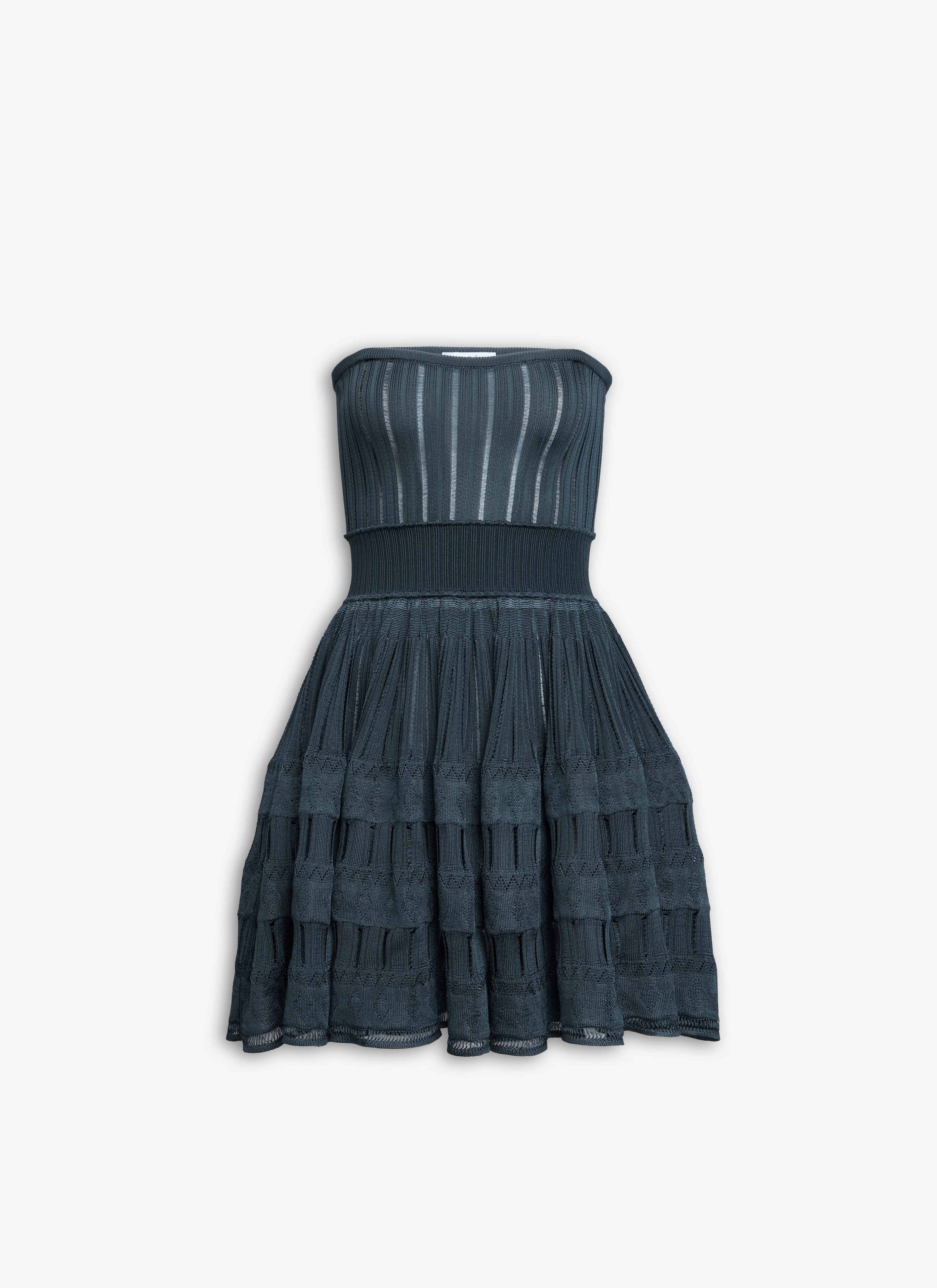 ALAÏA DARK BLUE CRINOLINE KNIT DRESS
