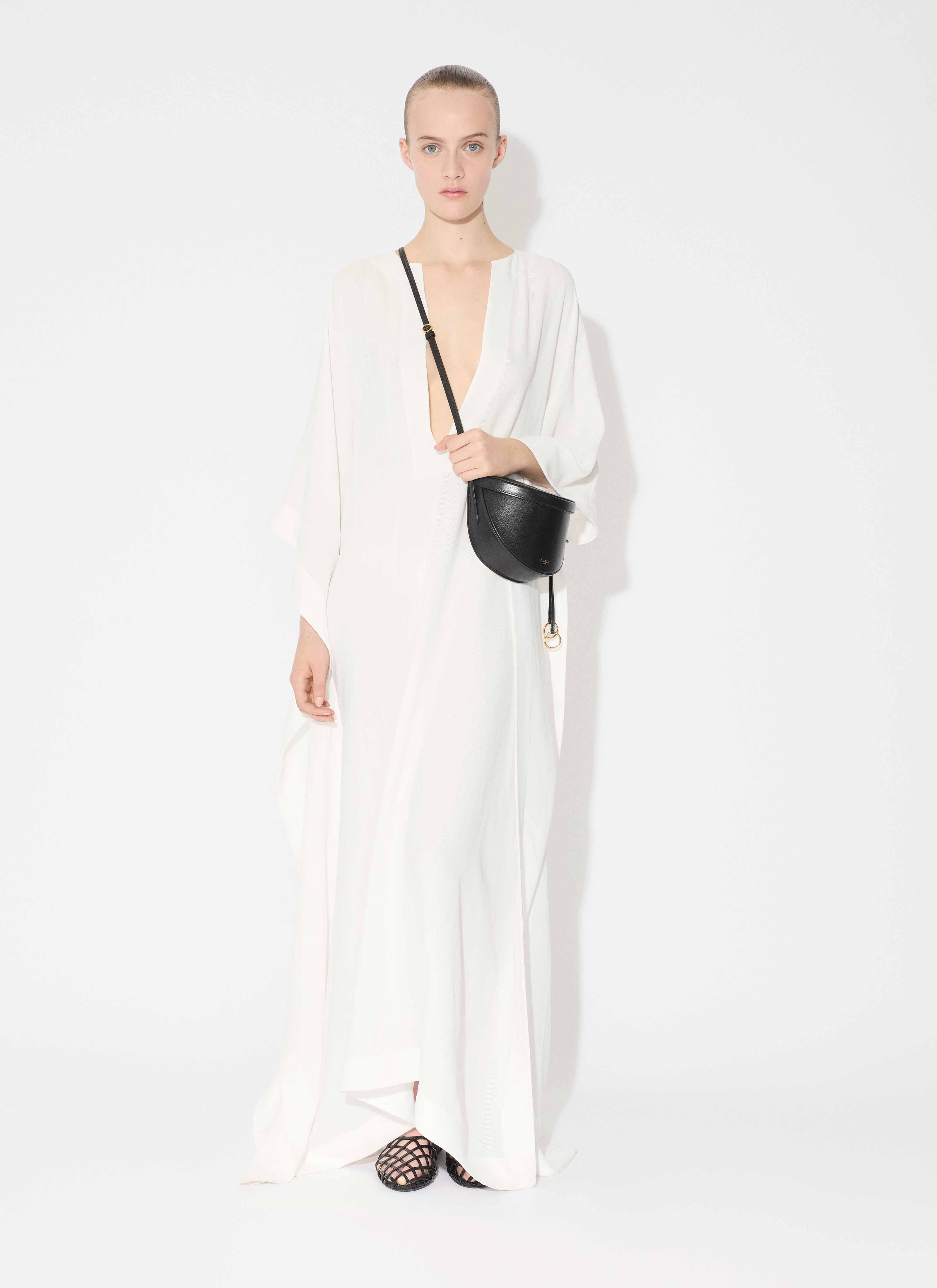 ALAÏA WHITE CREPE OVERSIZED KAFTAN DRESS