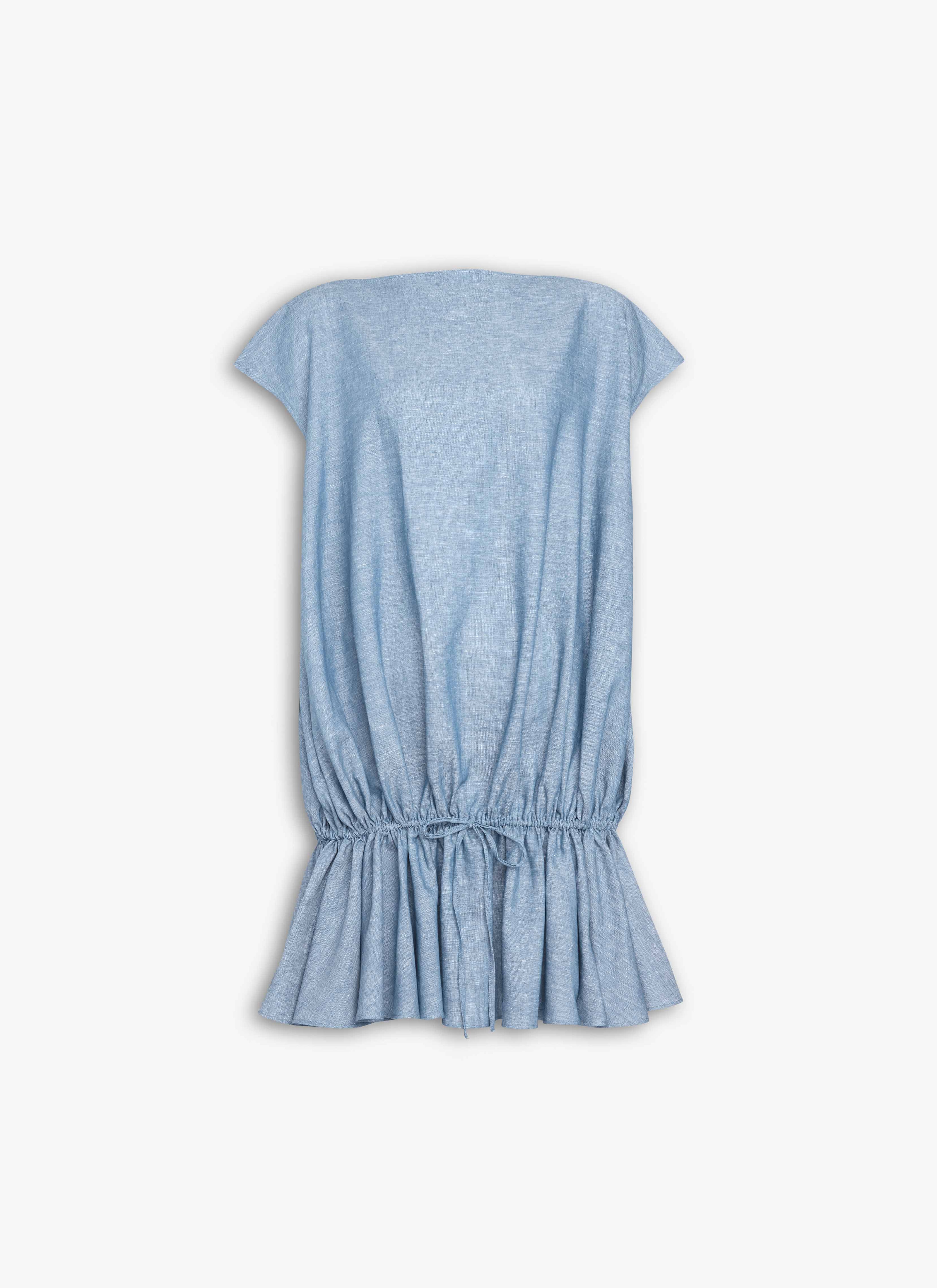 ALAÏA BLUE JEANS CHAMBRAY RUCHED DRESS