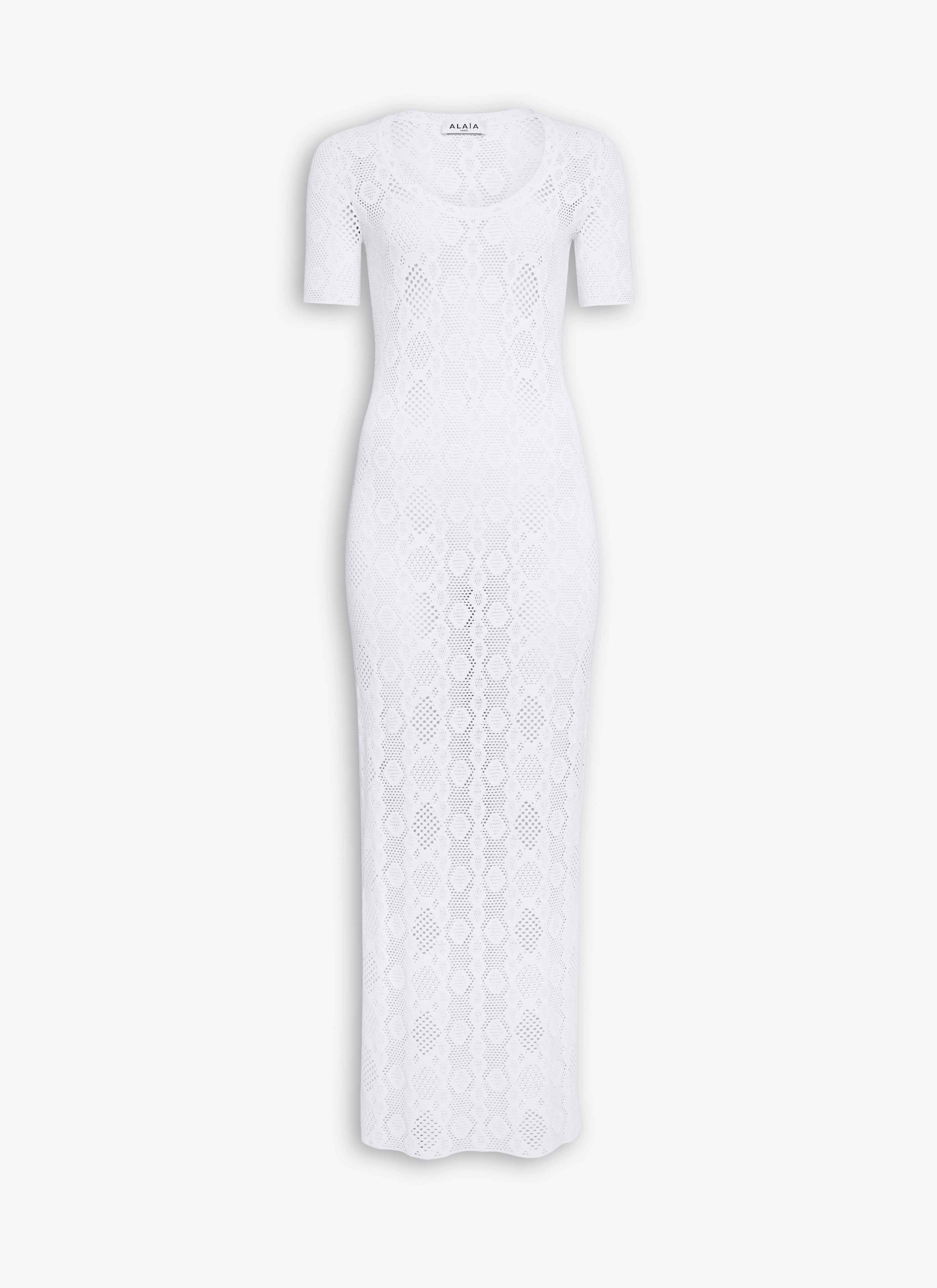 ALAÏA WHITE PYTHON LACE KNIT DRESS