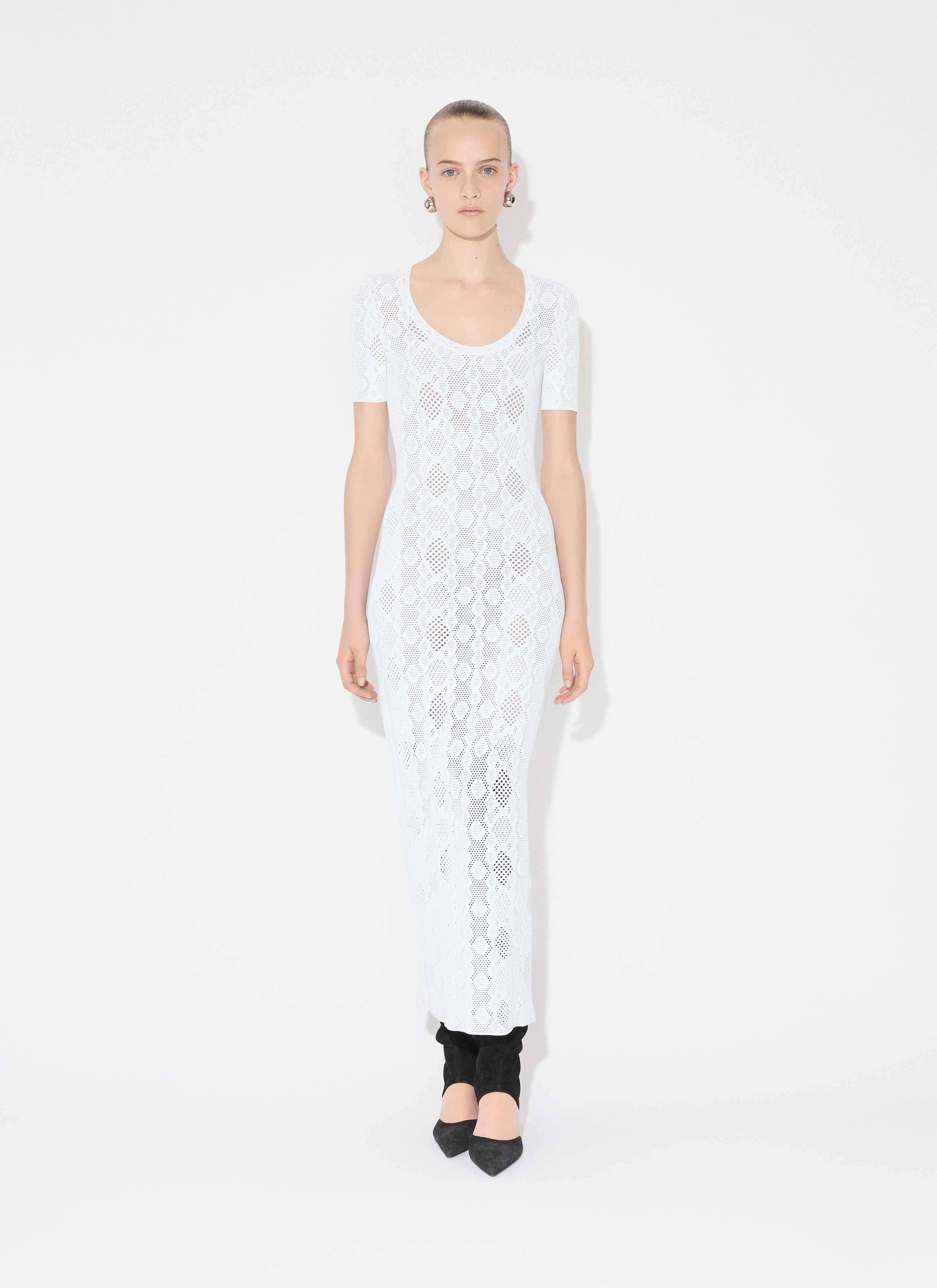 ALAÏA WHITE PYTHON LACE KNIT DRESS