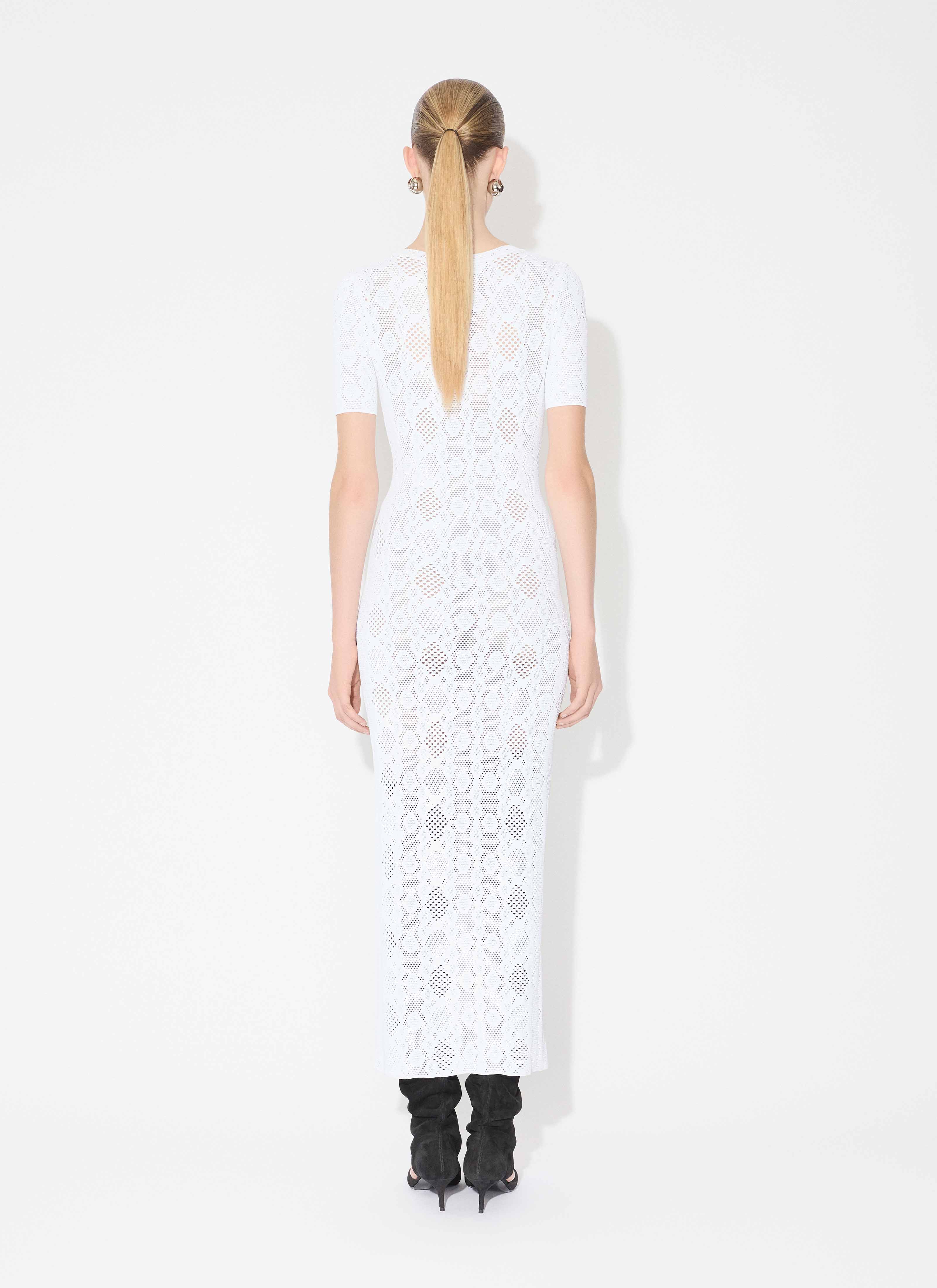 ALAÏA WHITE PYTHON LACE KNIT DRESS