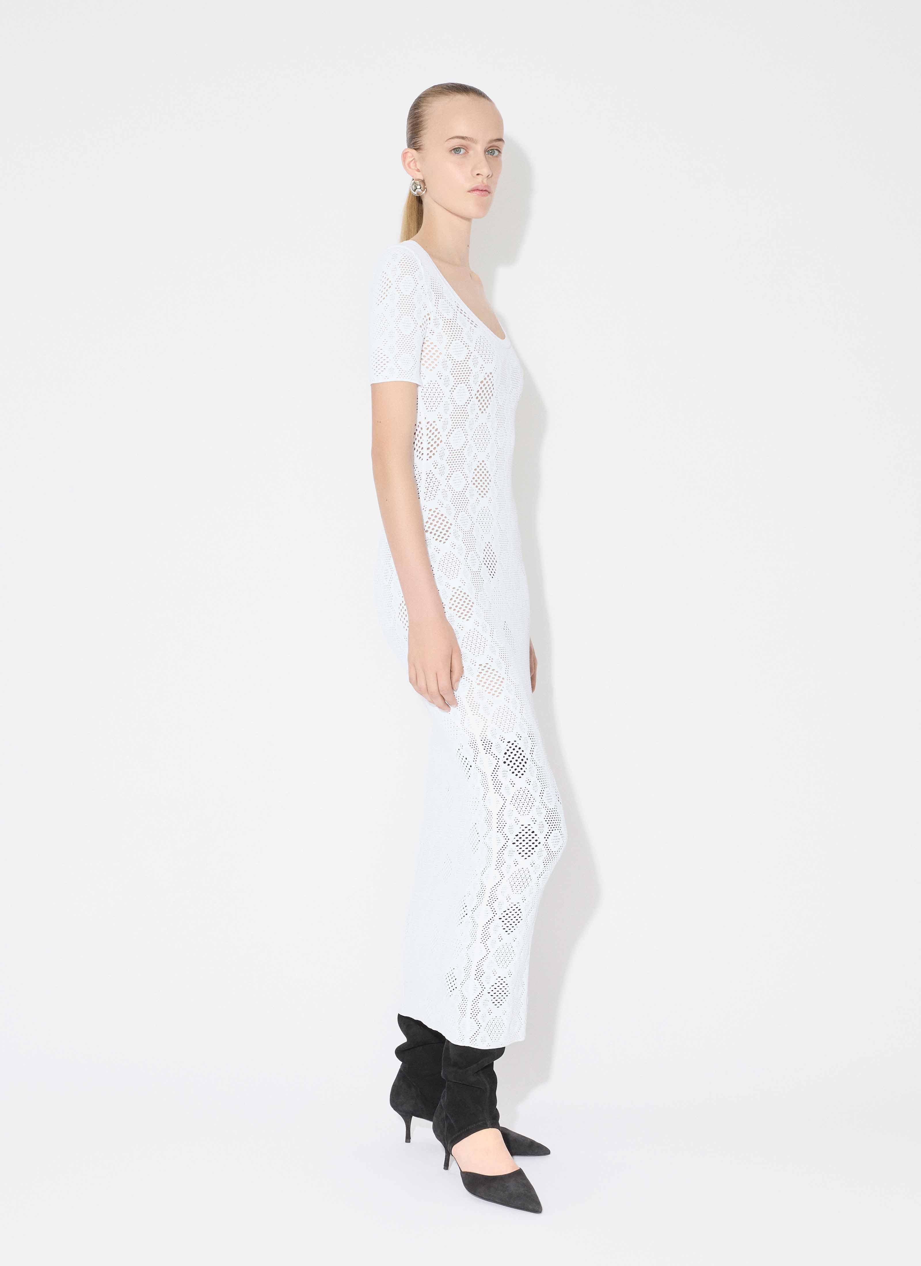 ALAÏA WHITE PYTHON LACE KNIT DRESS
