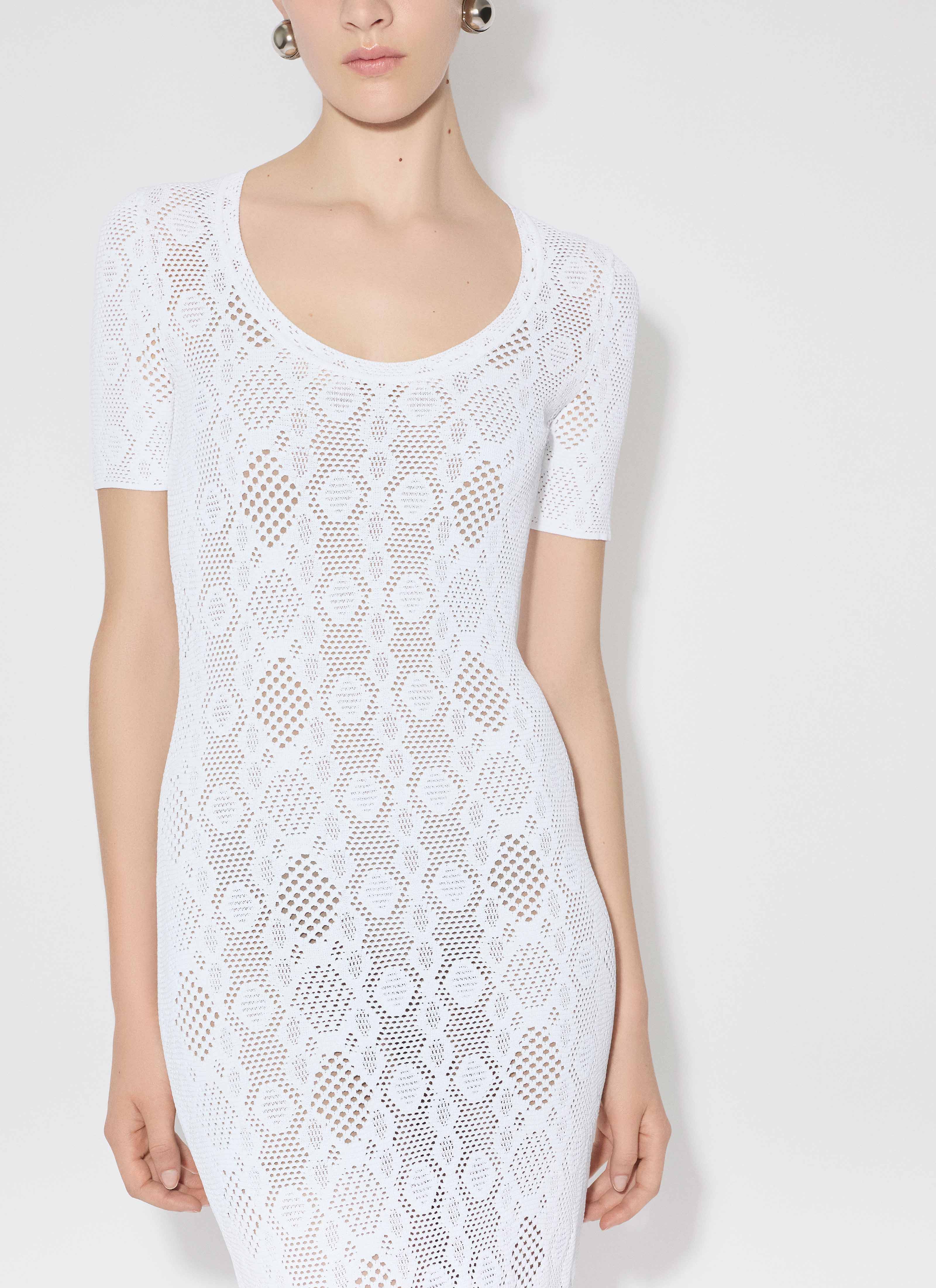 ALAÏA WHITE PYTHON LACE KNIT DRESS