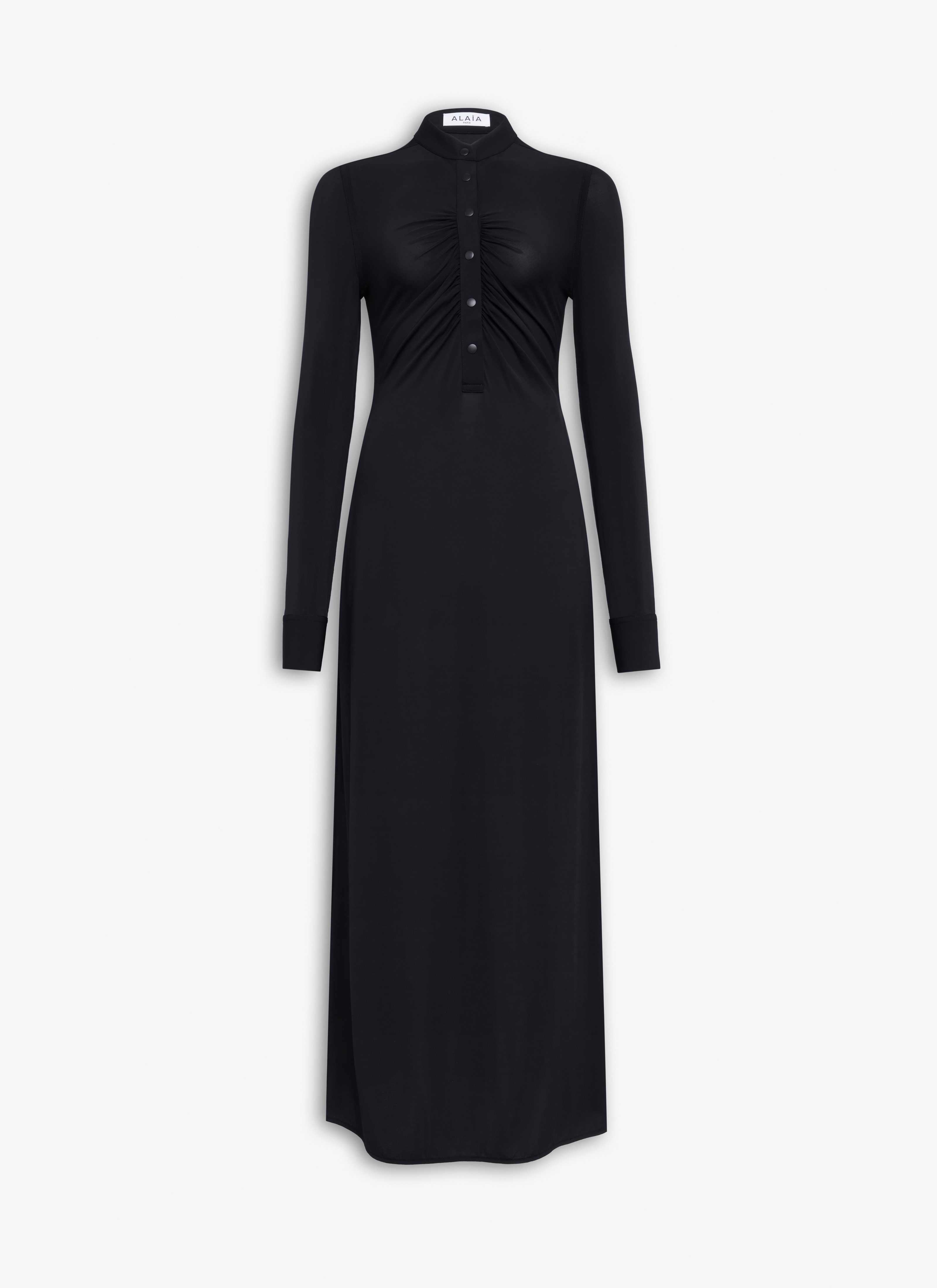 ALAÏA BLACK SOFT JERSEY RUCHED DRESS
