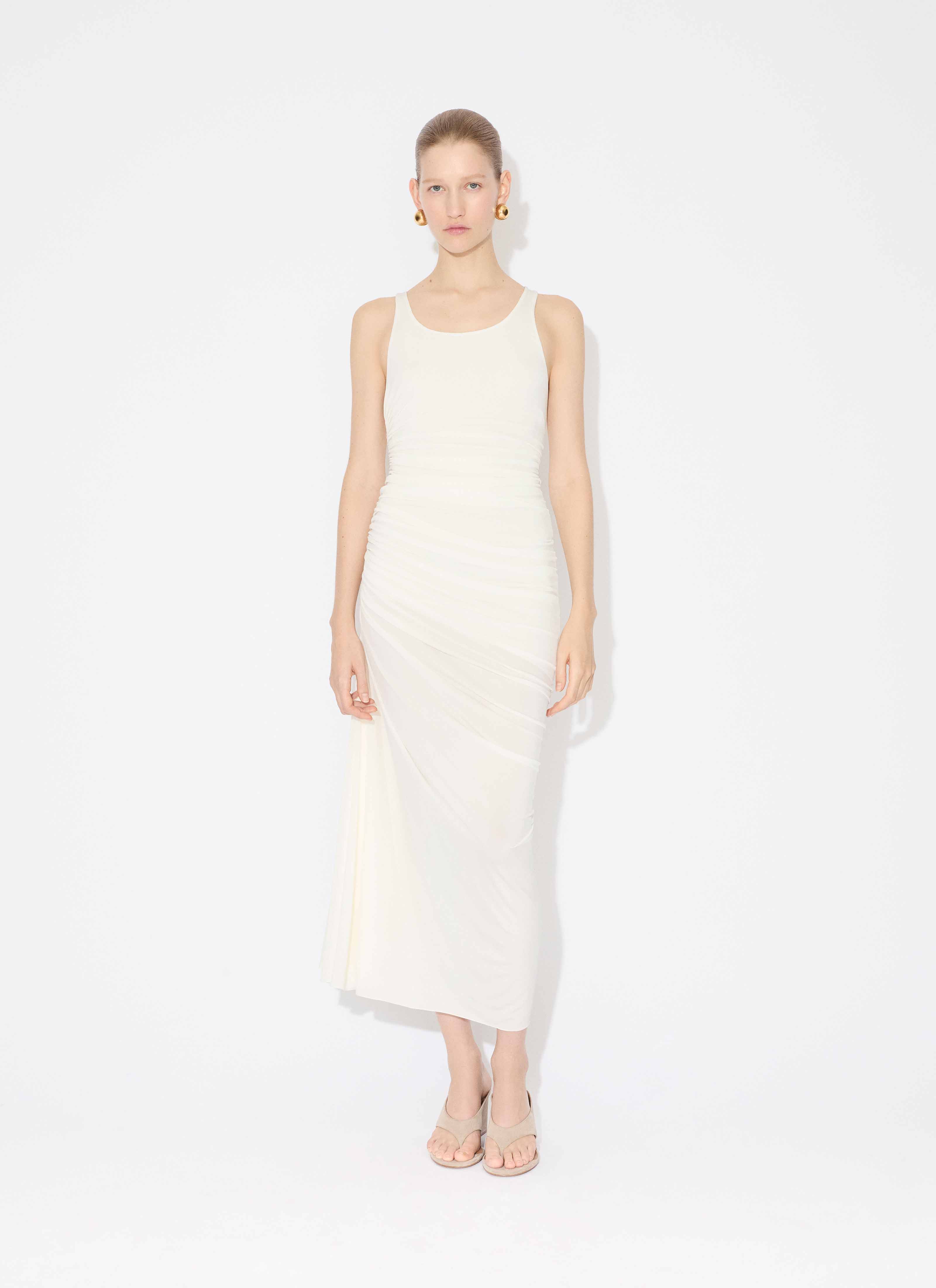 ALAÏA ABITO ASIMMETRICO ARRICCIATO IN MORBIDO JERSEY BIANCO